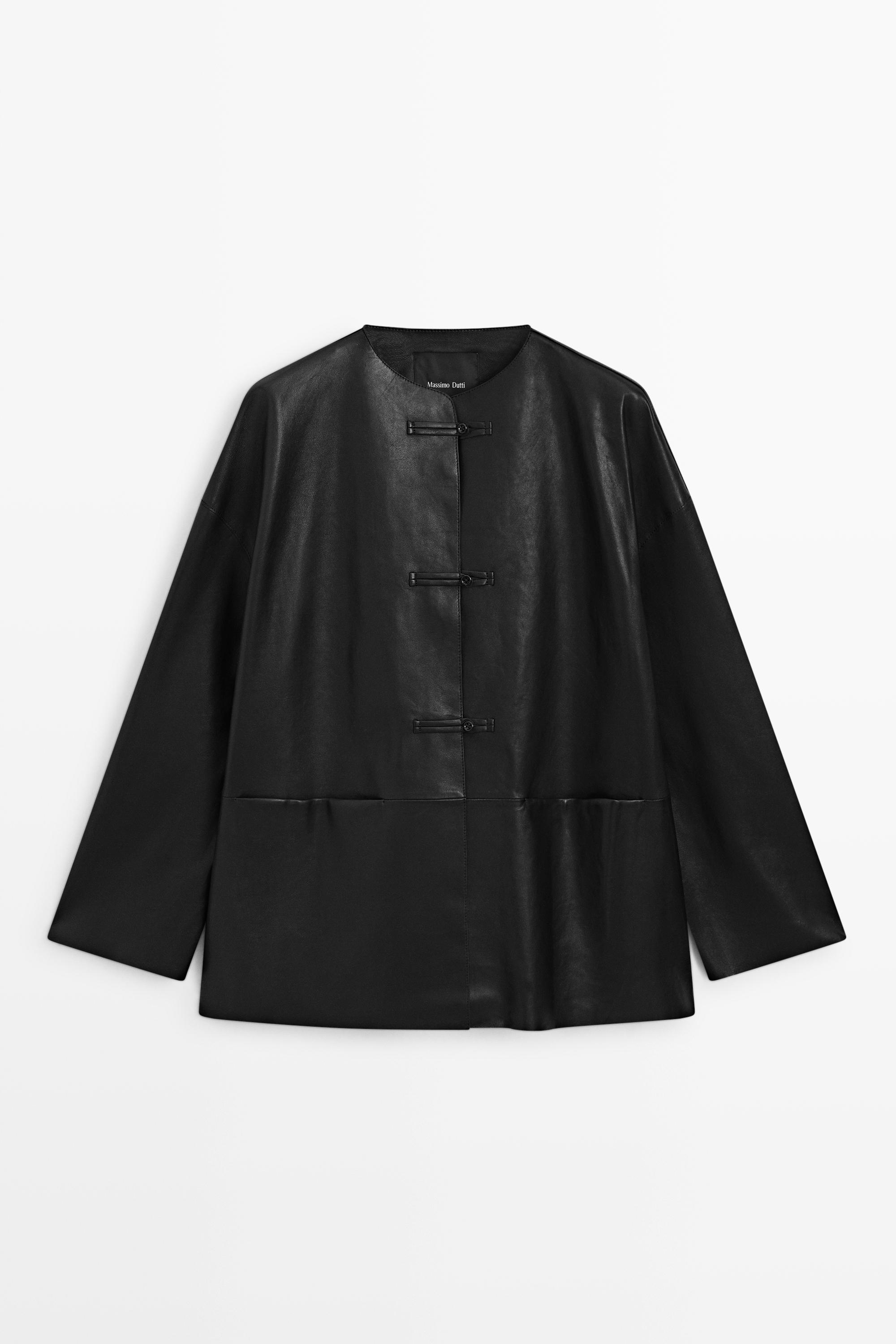 Leather jacket with toggle detail Black