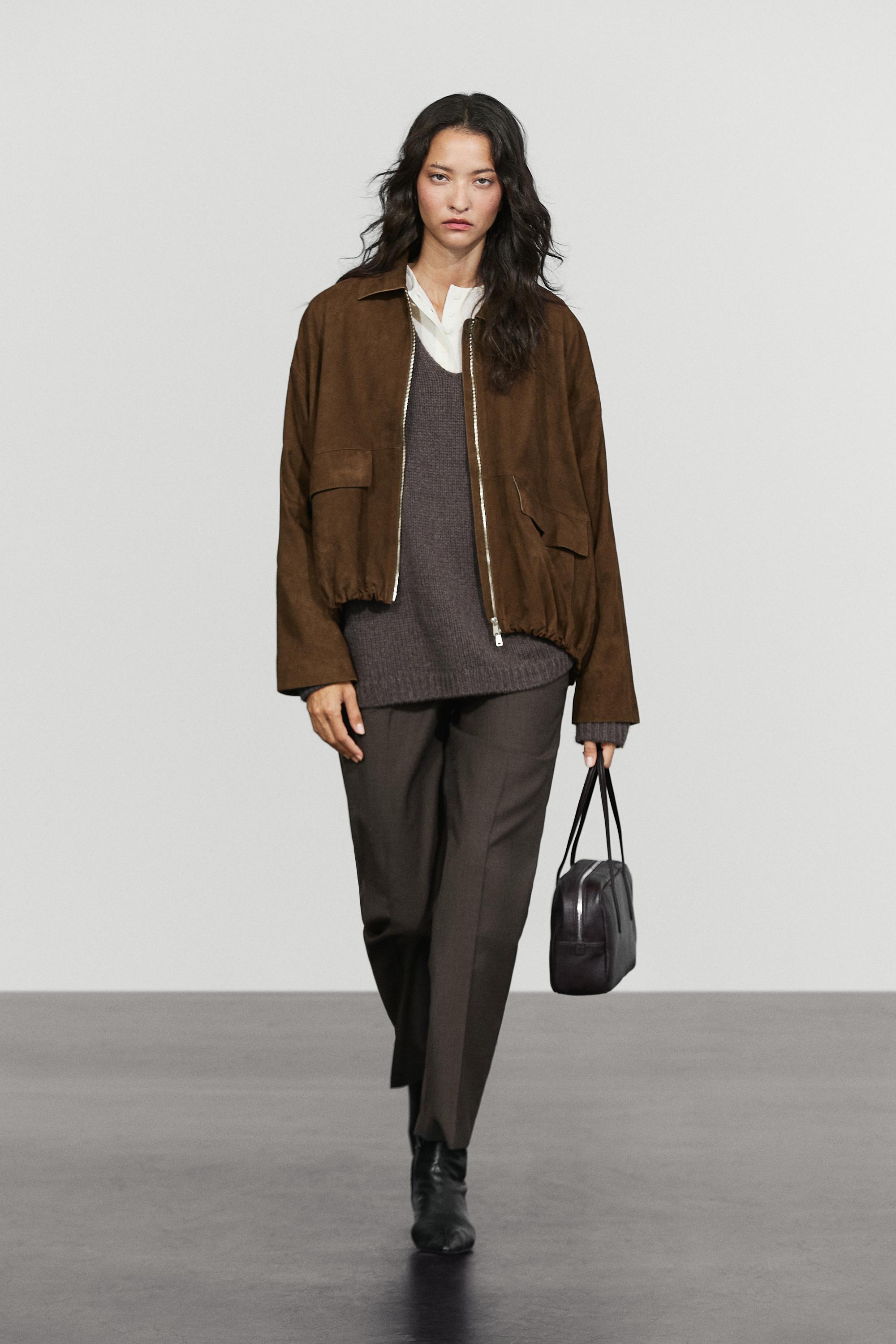 Oversize Suede bomber jacket Brown