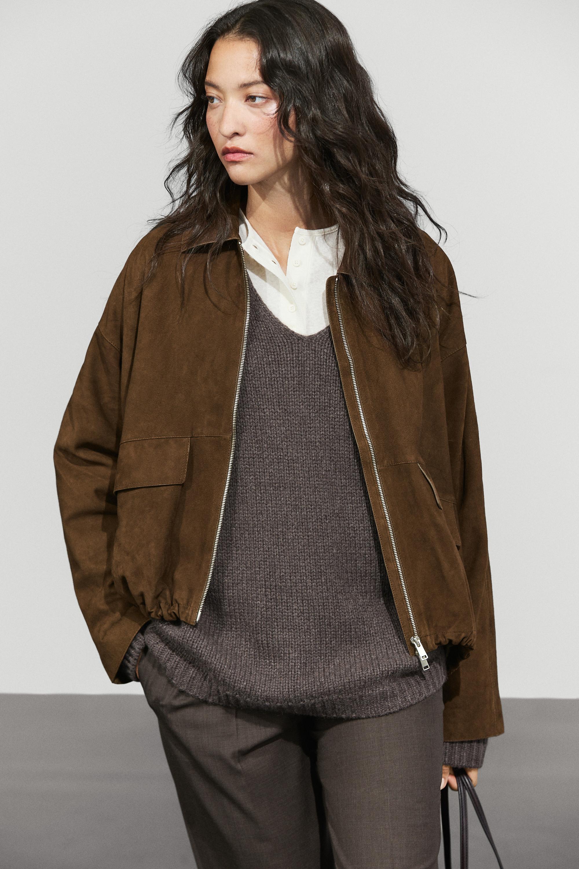 Oversize Suede bomber jacket Brown