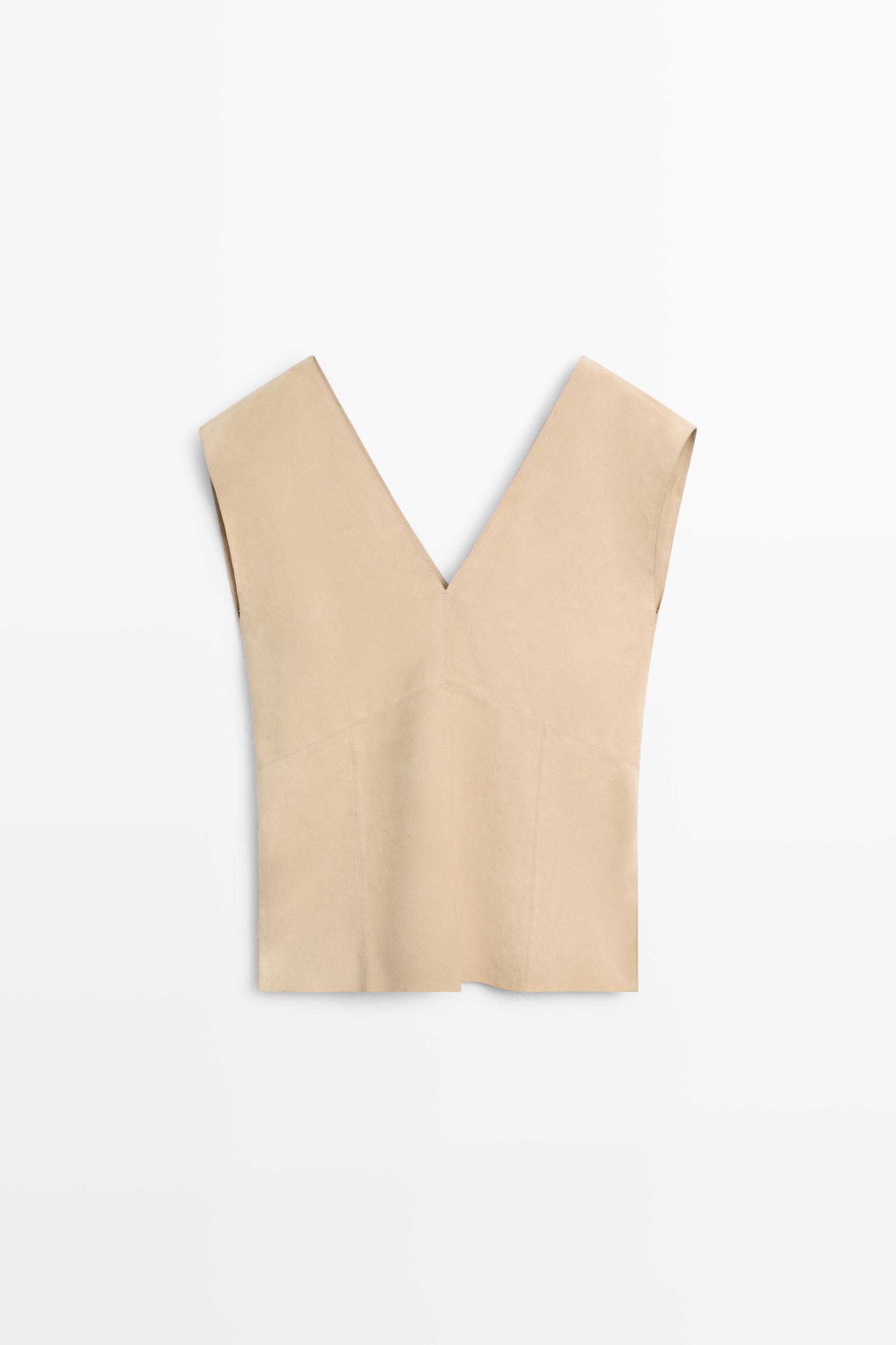 Sleeveless suede leather top Beige
