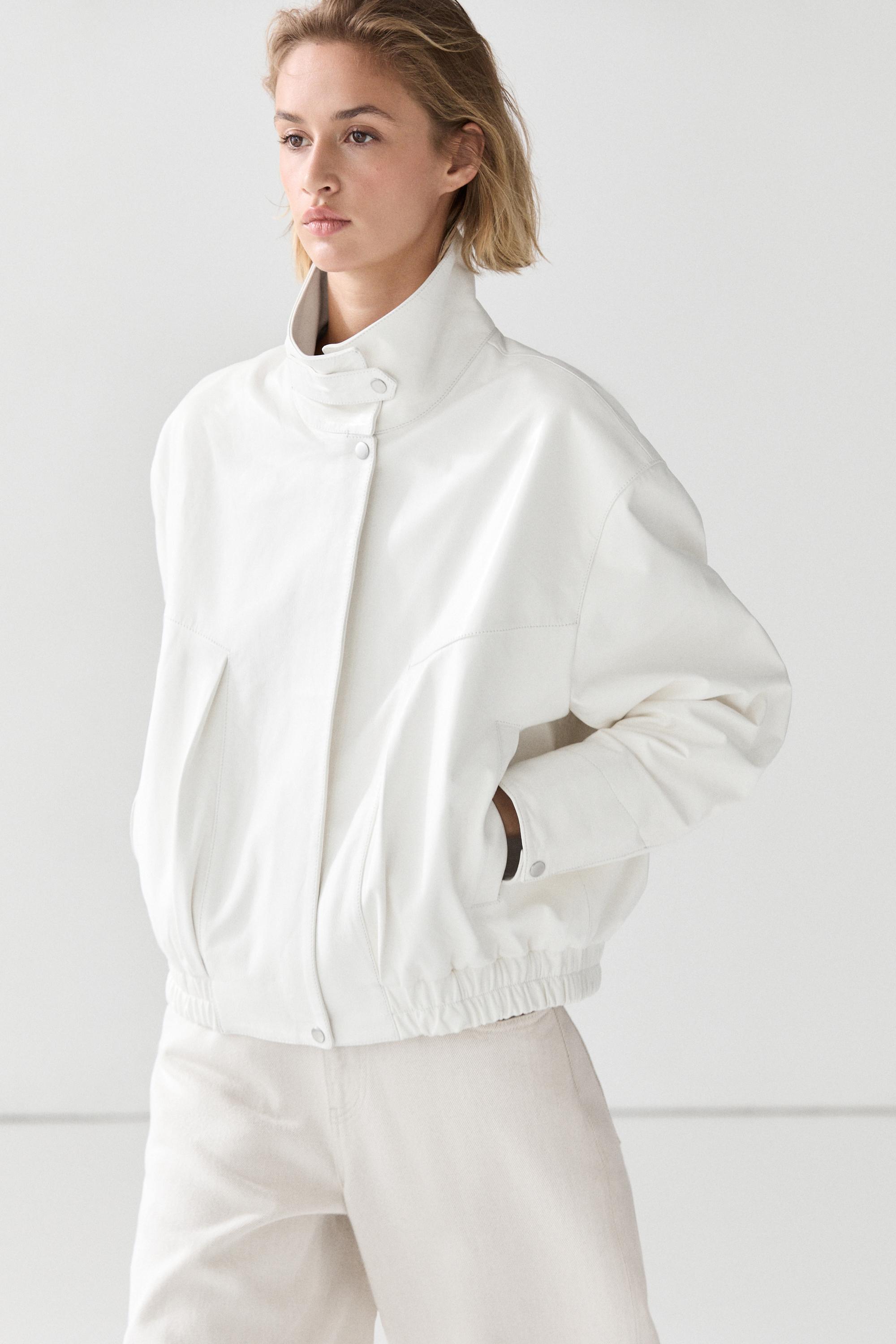 Nappa leather bomber jacket White