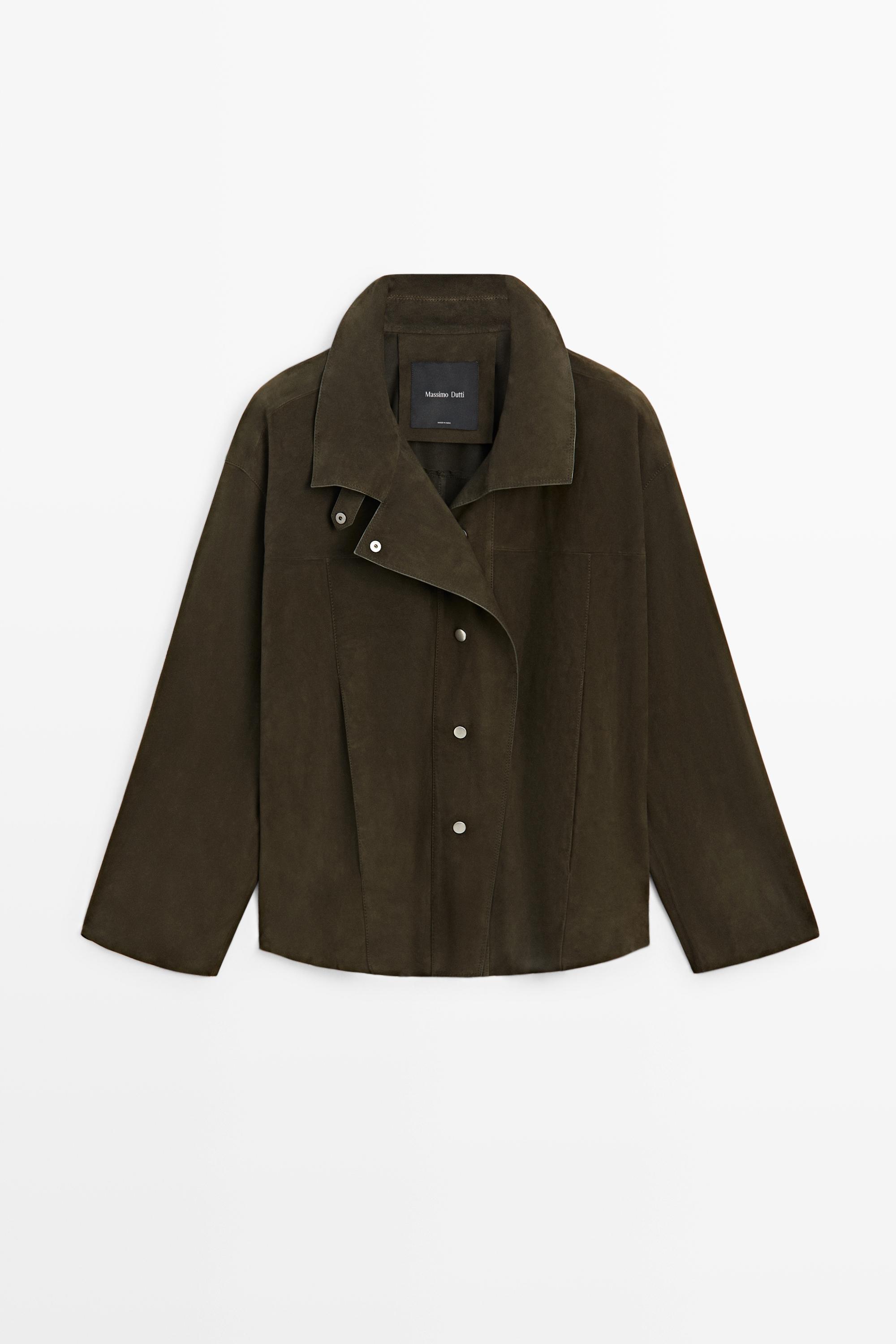High-neck suede jacket Khaki