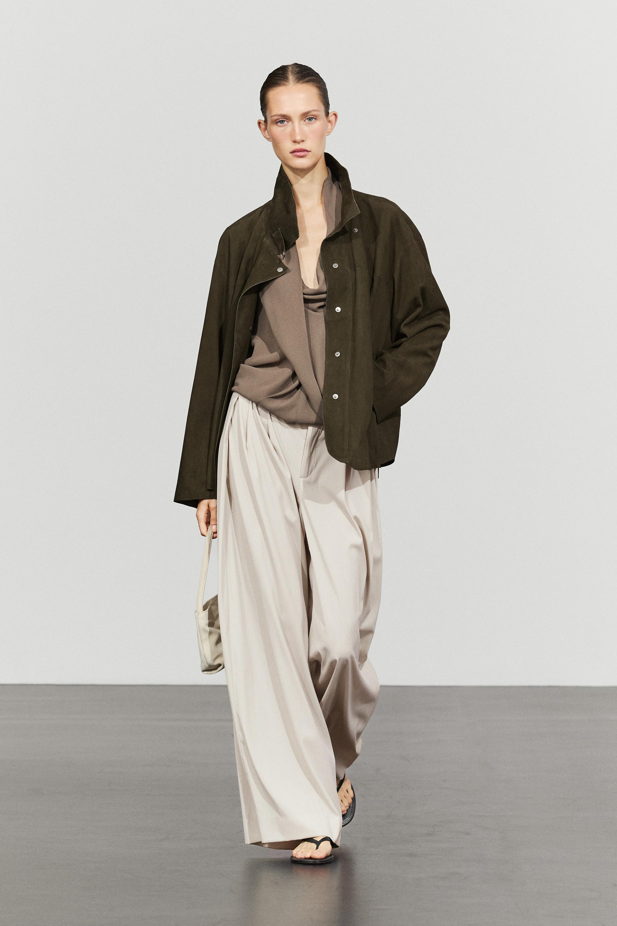 High-neck suede jacket Khaki