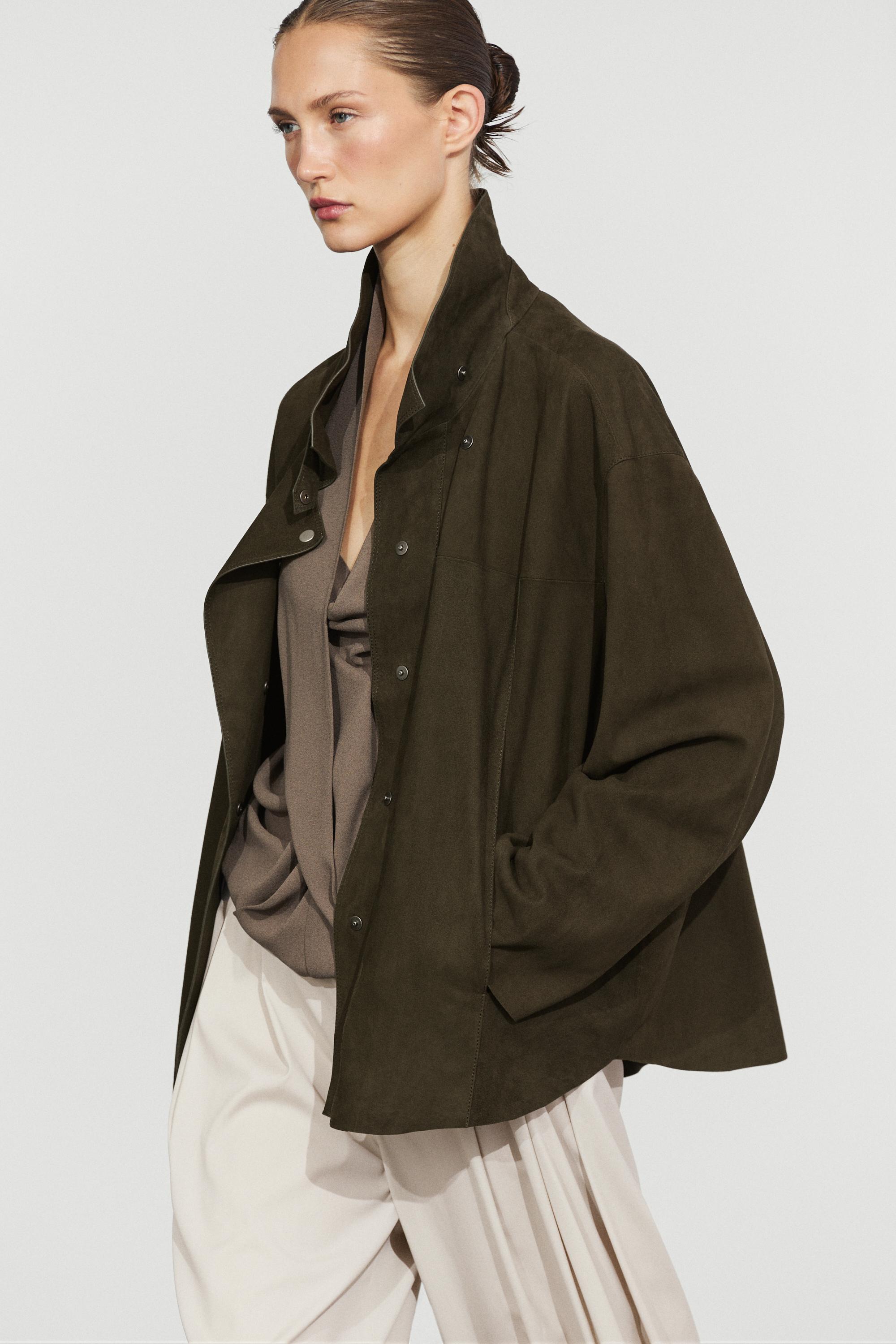High-neck suede jacket Khaki