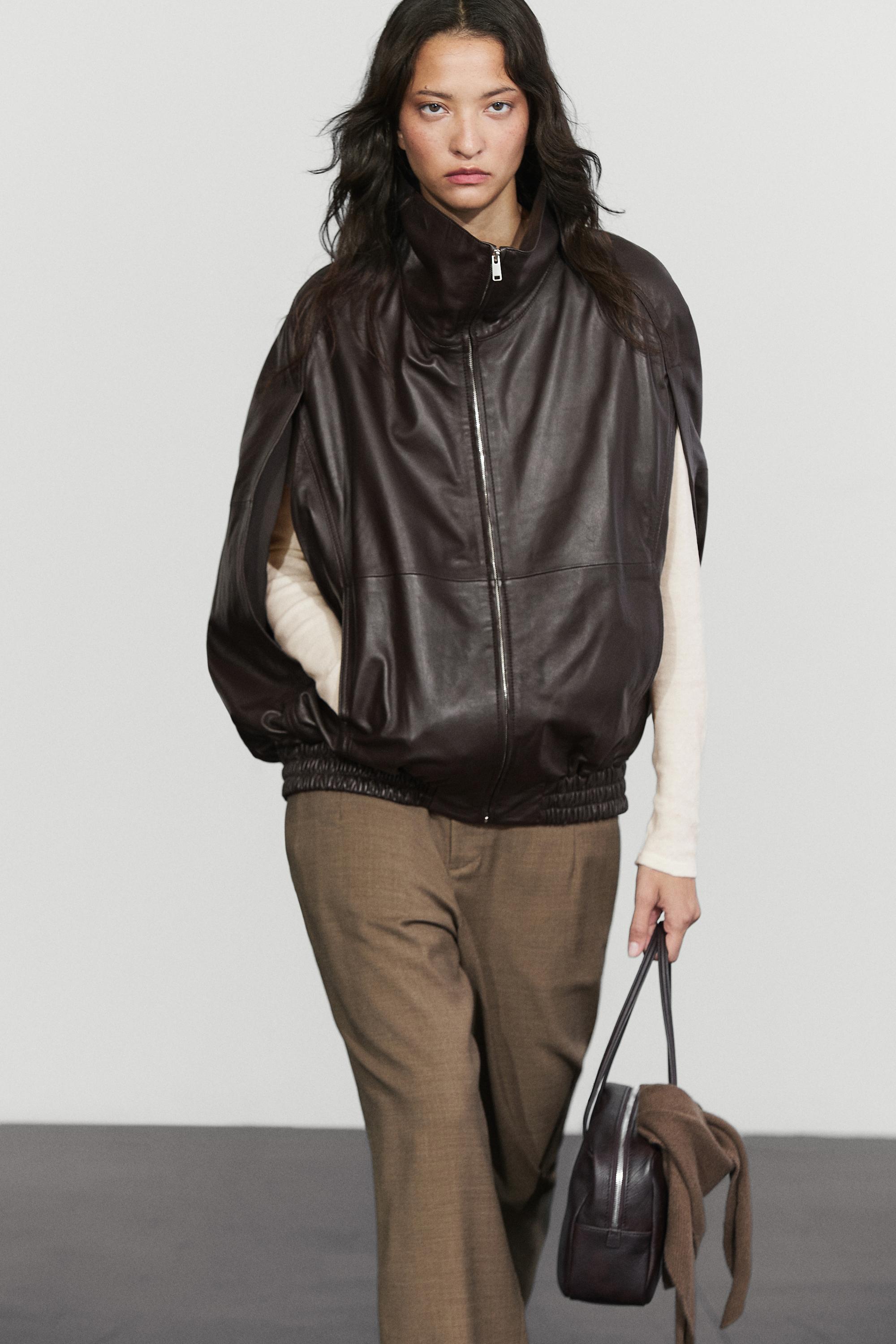 Nappa leather bomber gilet Brown
