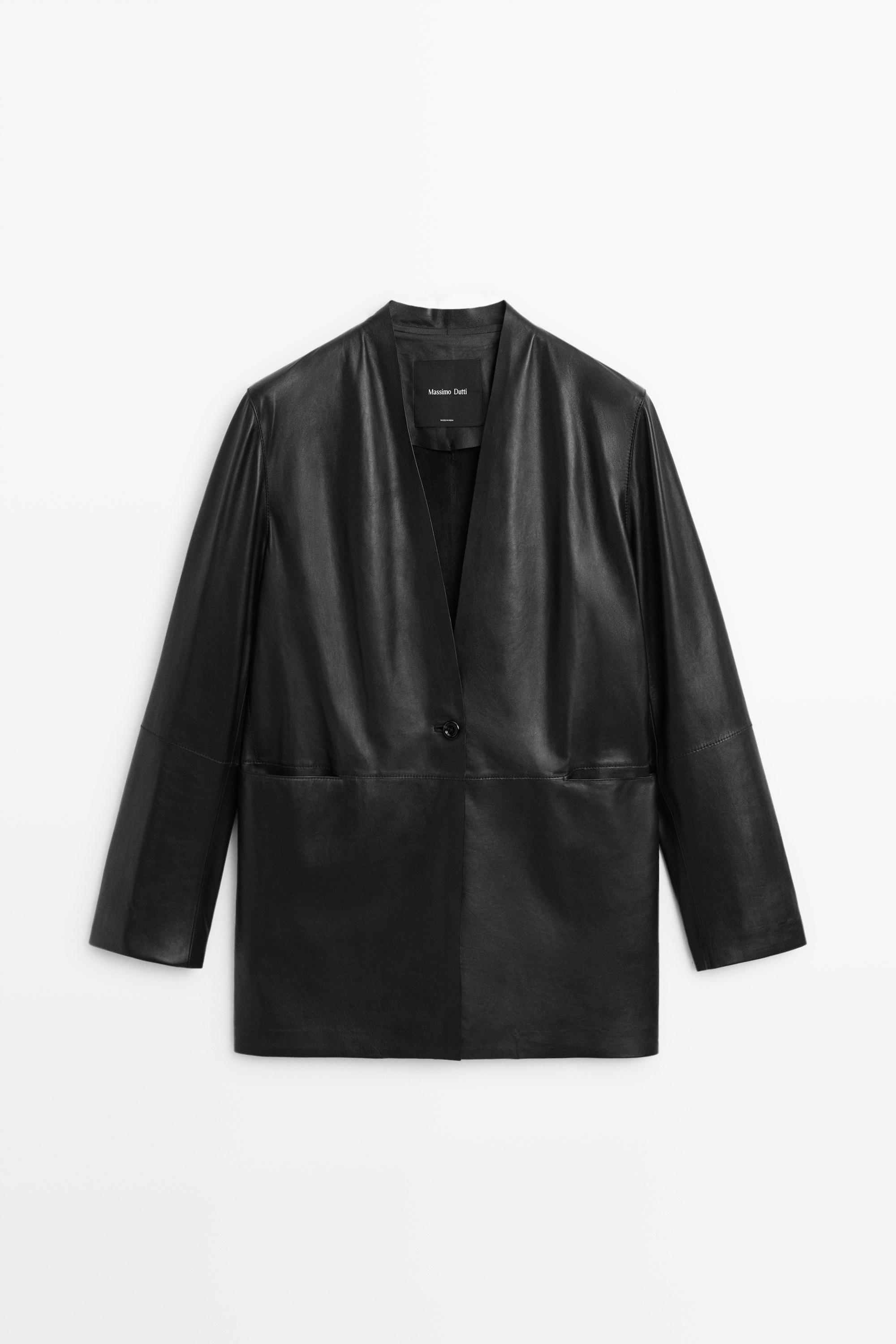 Single-button 100% nappa leather blazer Black