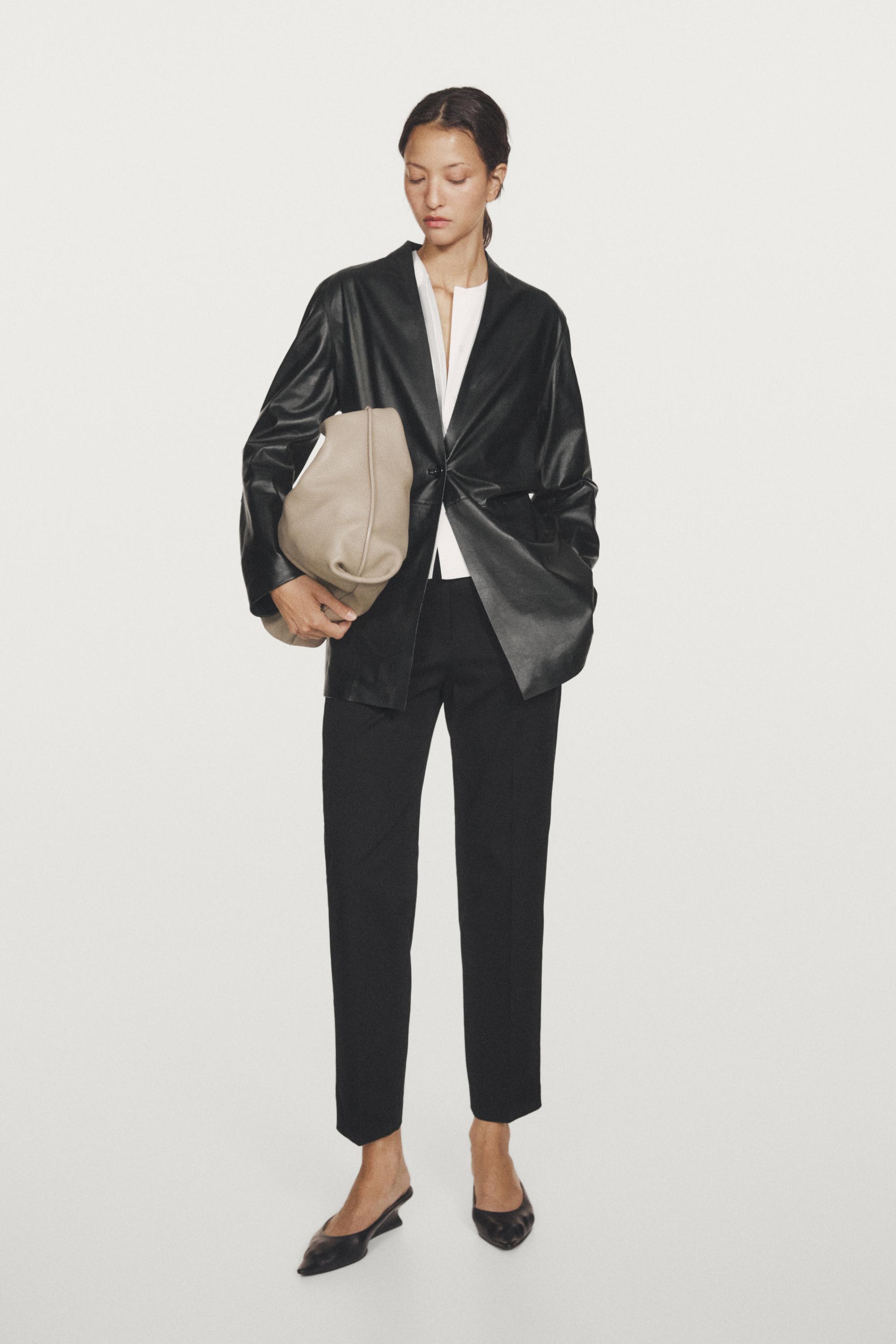 Single-button 100% nappa leather blazer Black