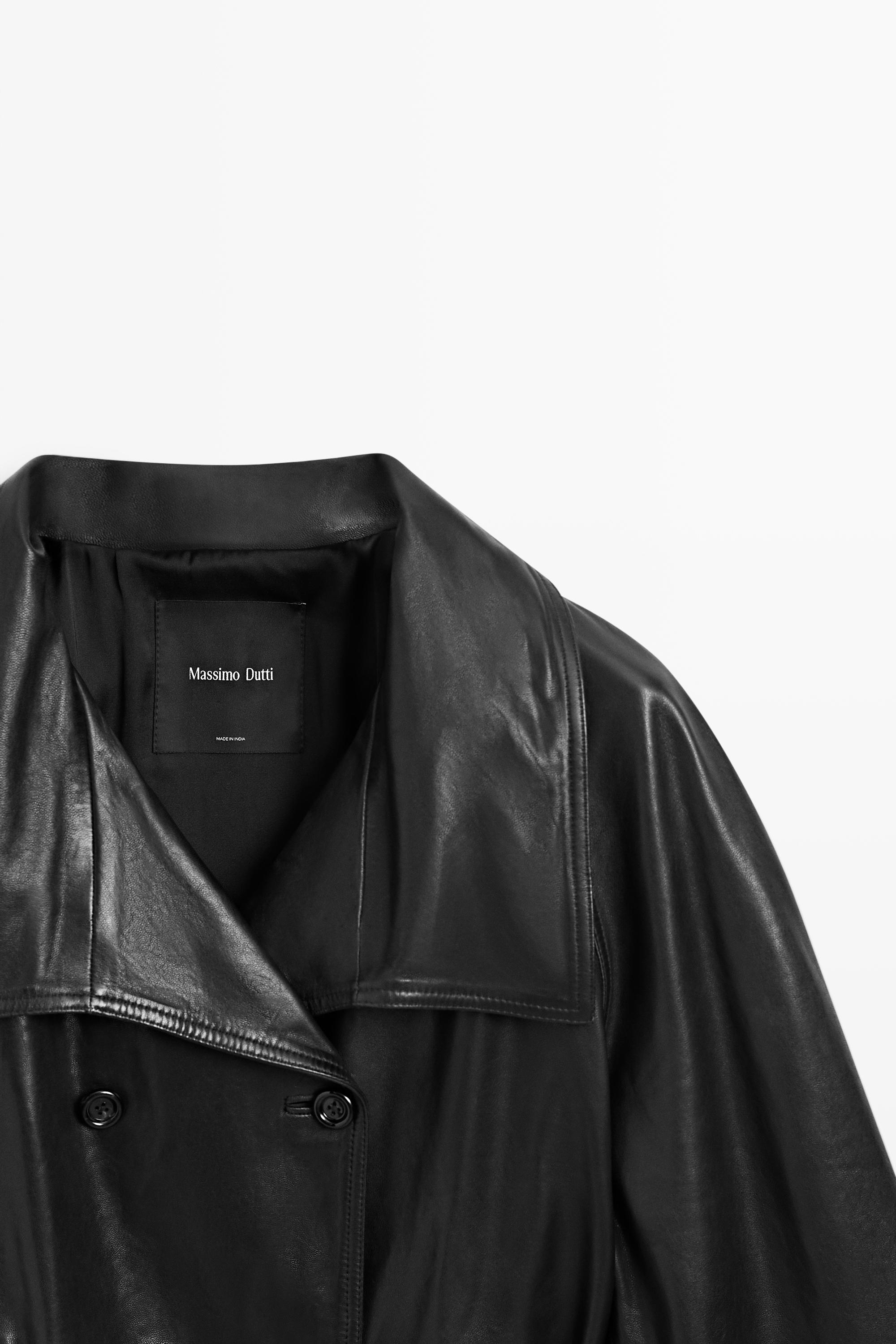 Short leather jacket with belt Black