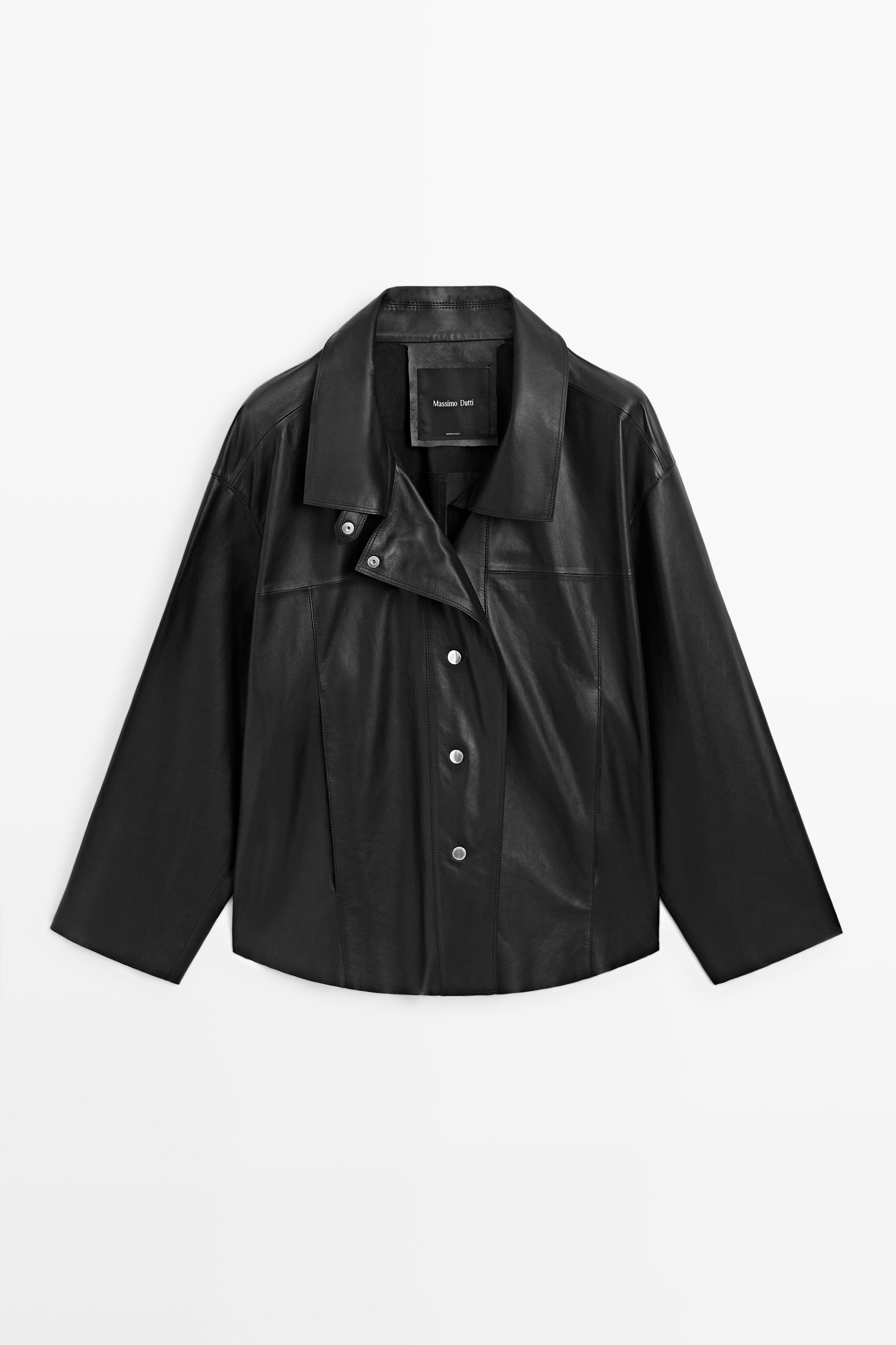 Leather button-detail jacket Black