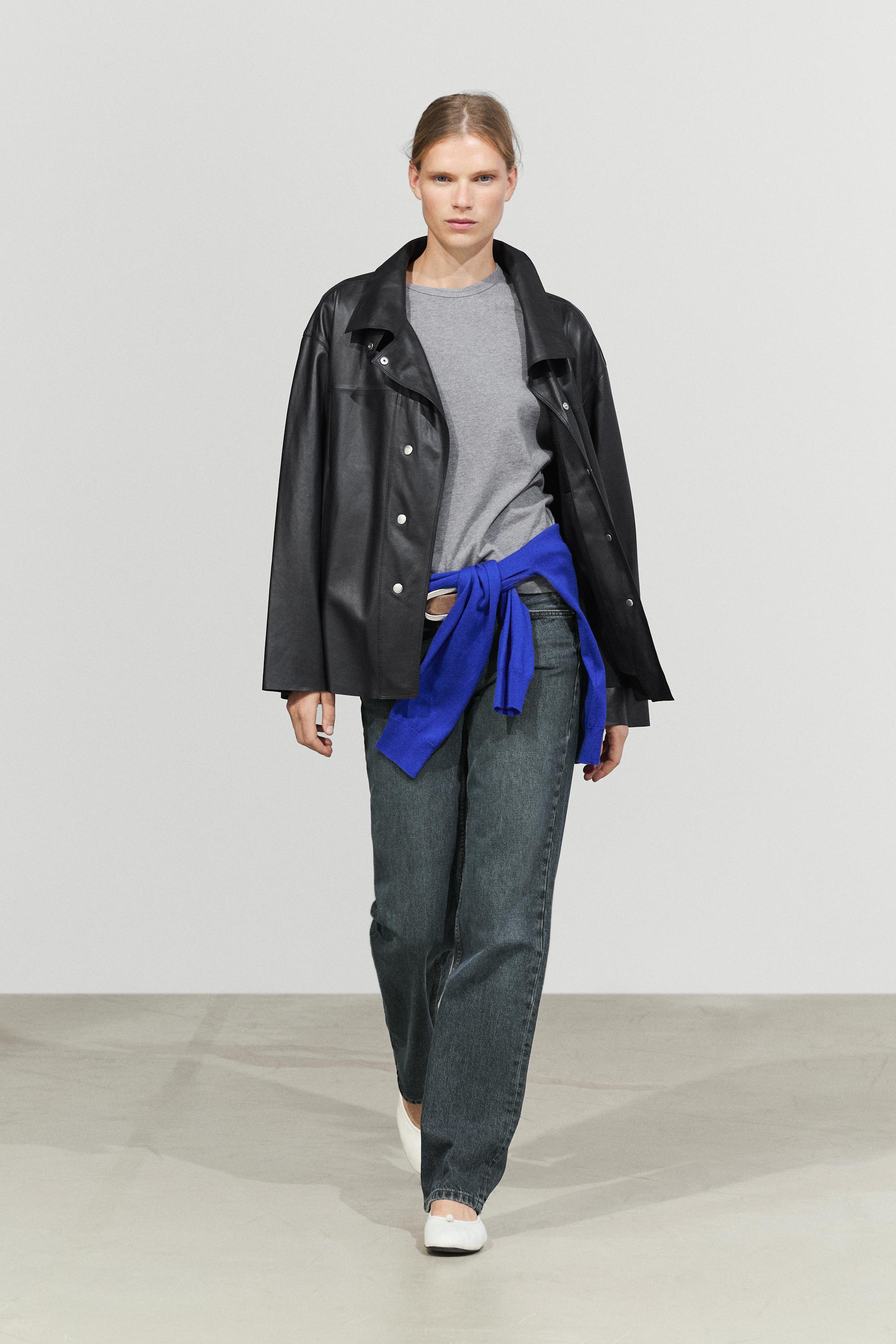 Leather button-detail jacket Black