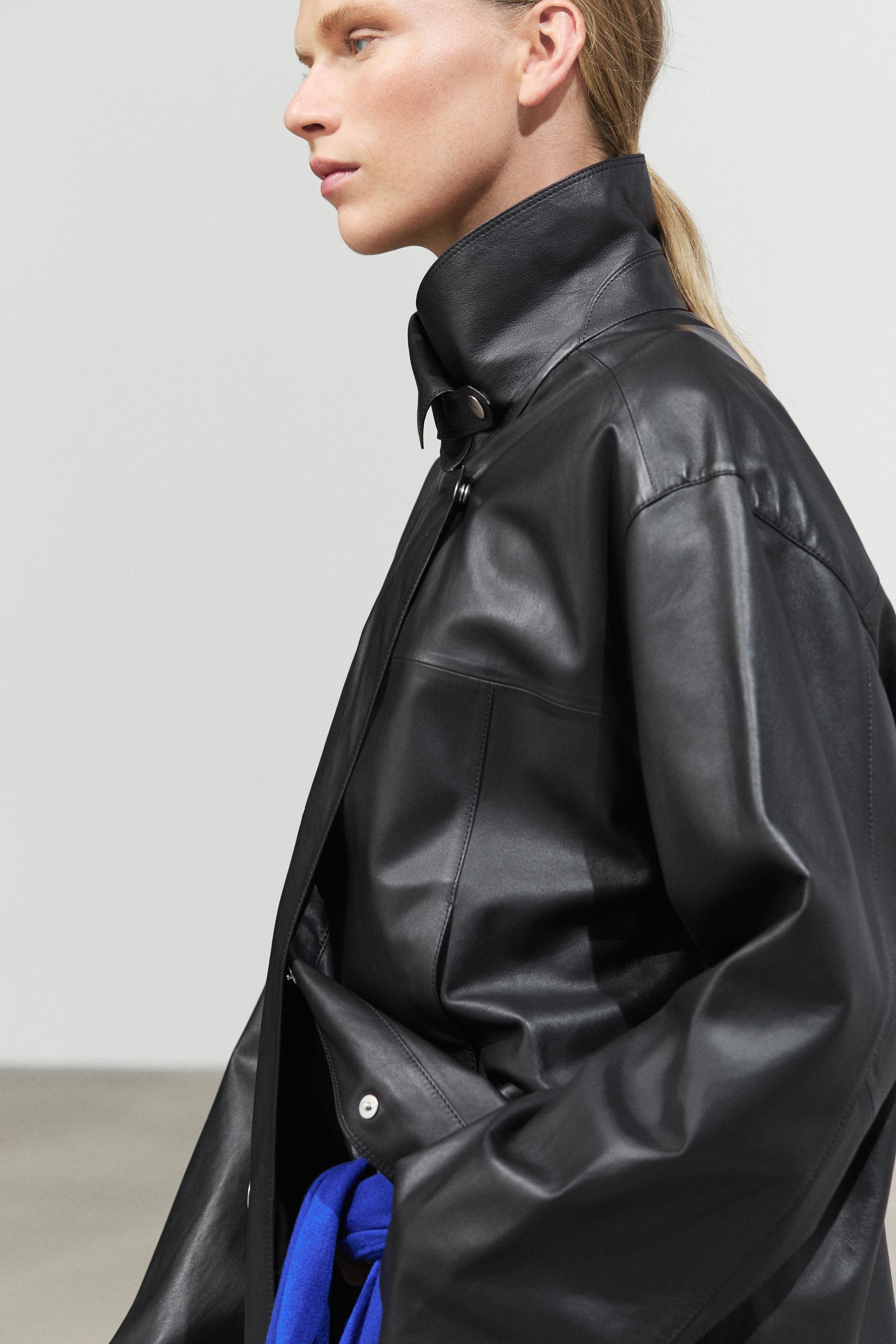 Leather button-detail jacket Black