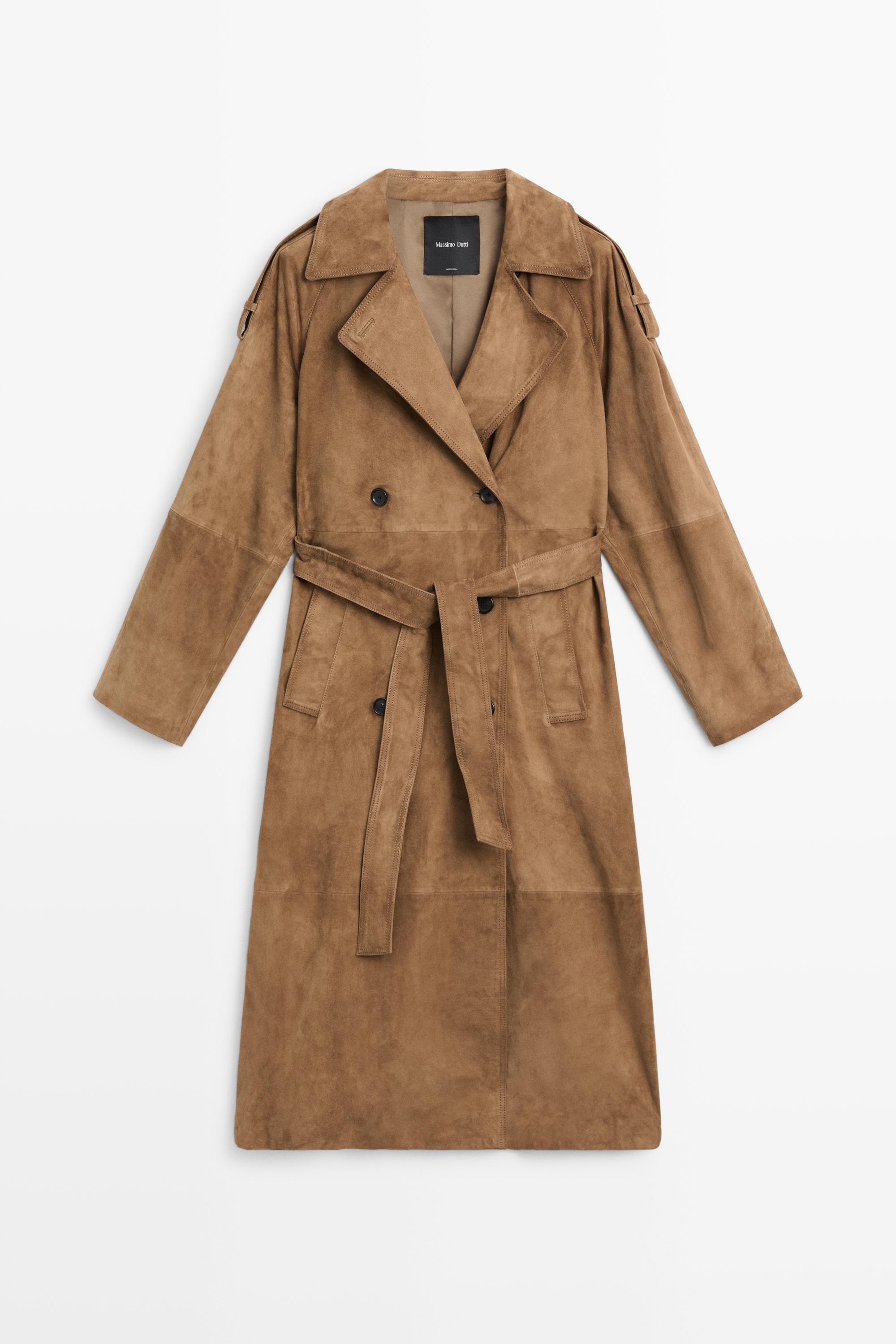 Long suede leather trench coat Washed
