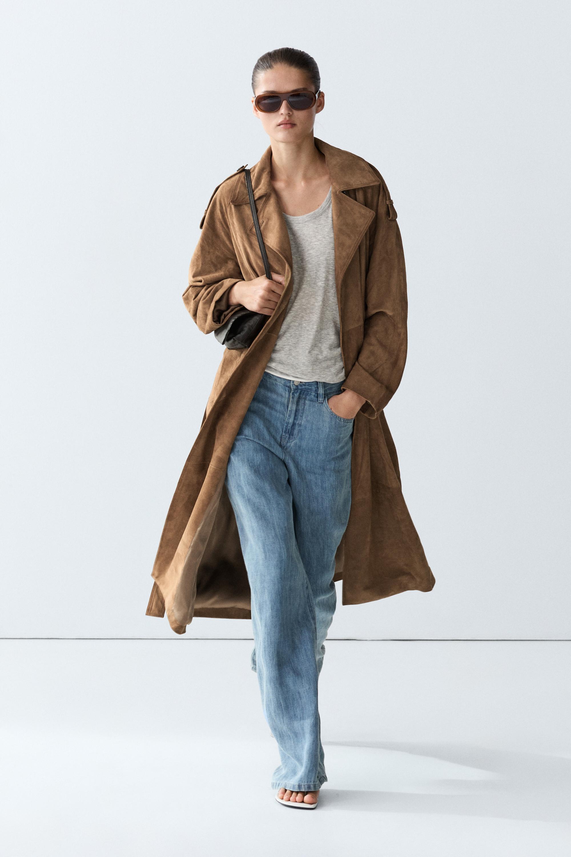 Long suede leather trench coat Washed