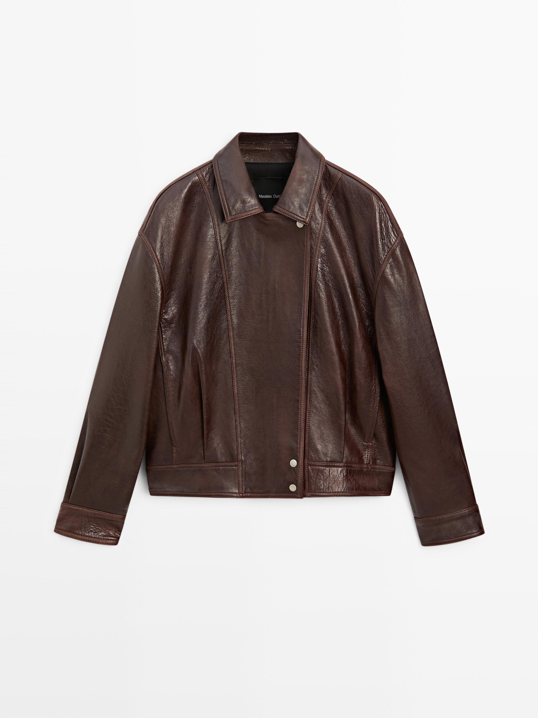 Pleated nappa leather jacket Brown