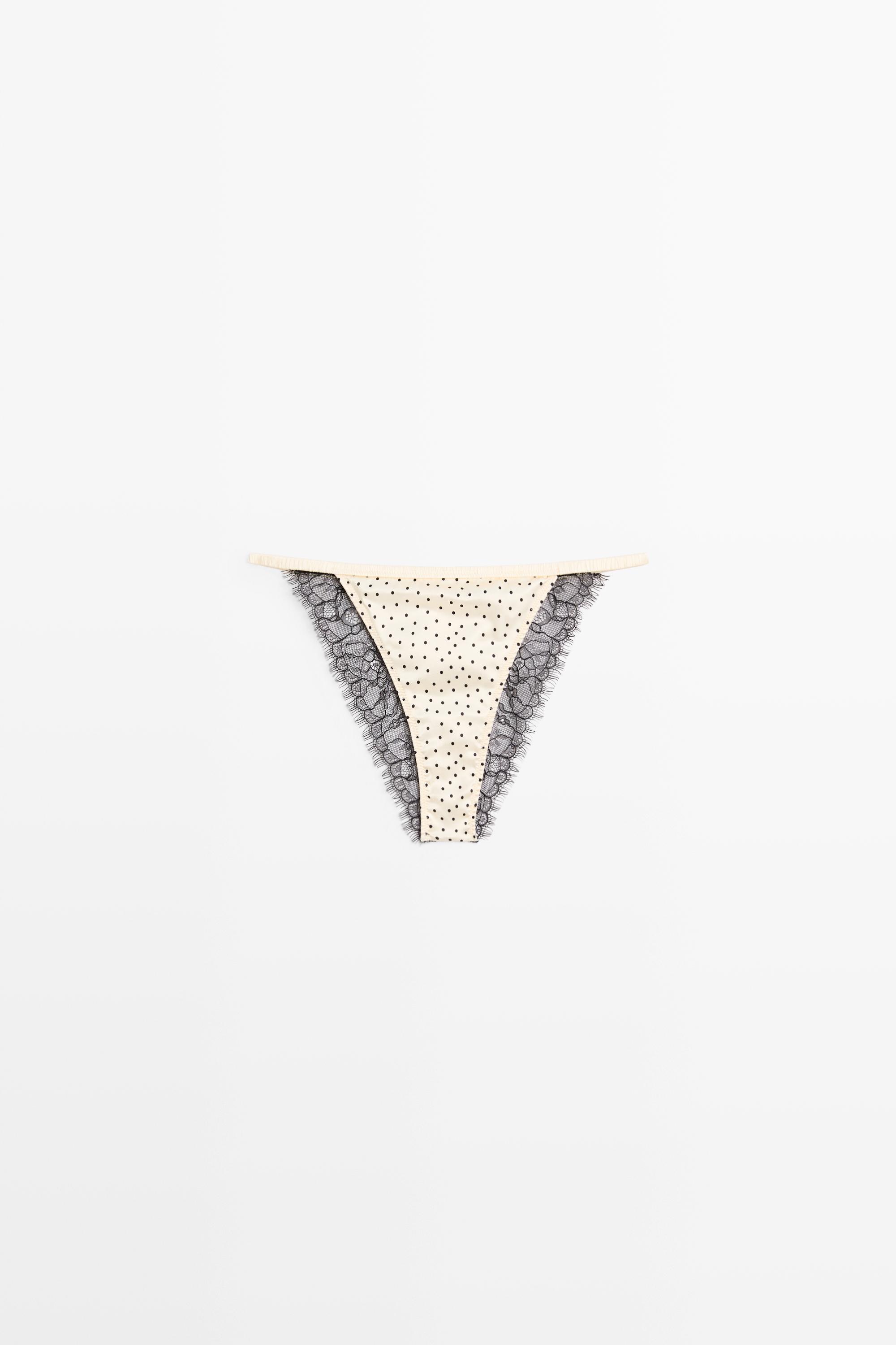 Polka dot briefs with lace detail Cream