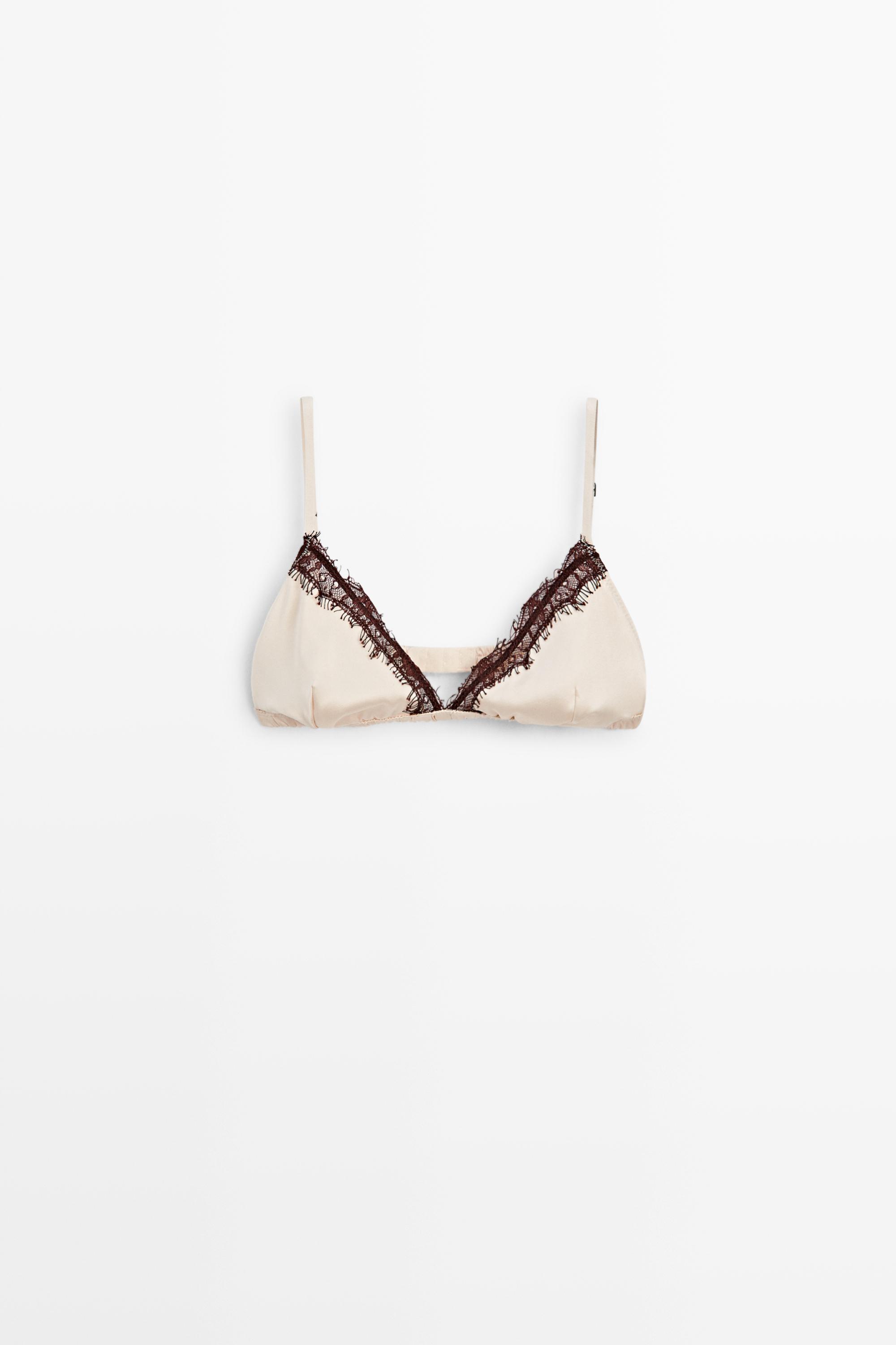 Silk blend lace triangle bra Brown