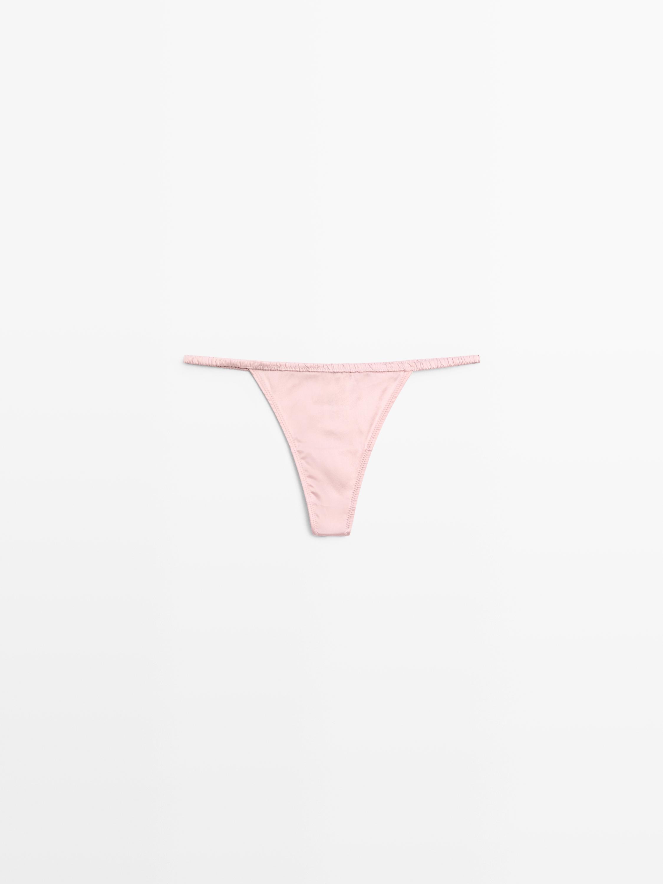 Silk thong with lace detail Rose Pink
