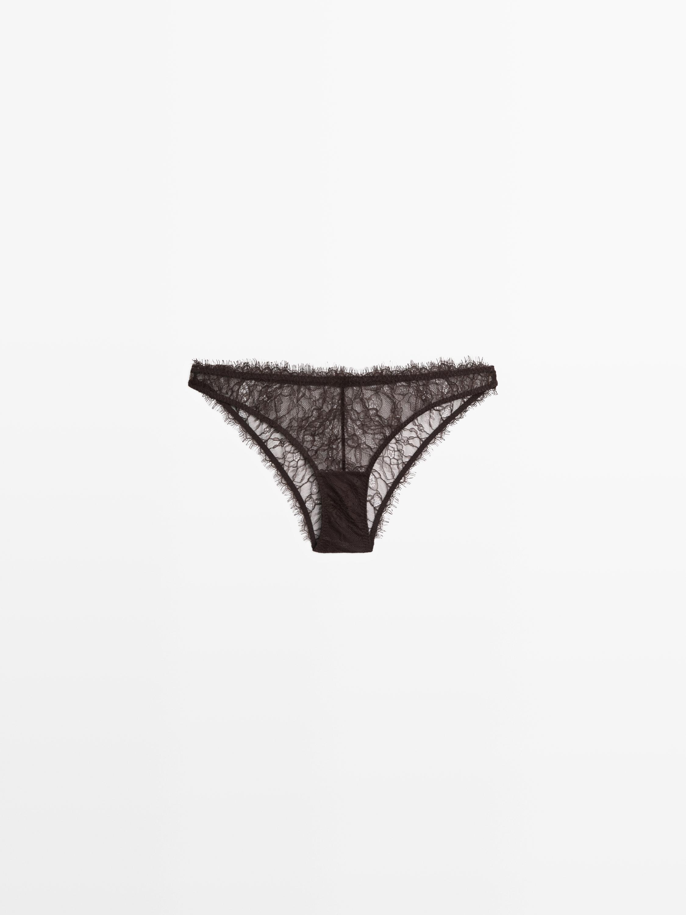 Floral lace briefs Brown