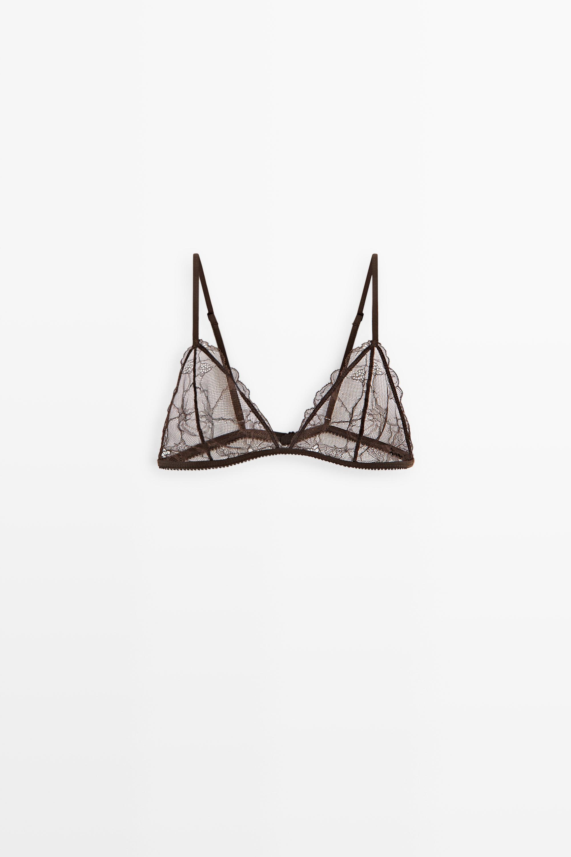 Scalloped lace triangle bra Brown