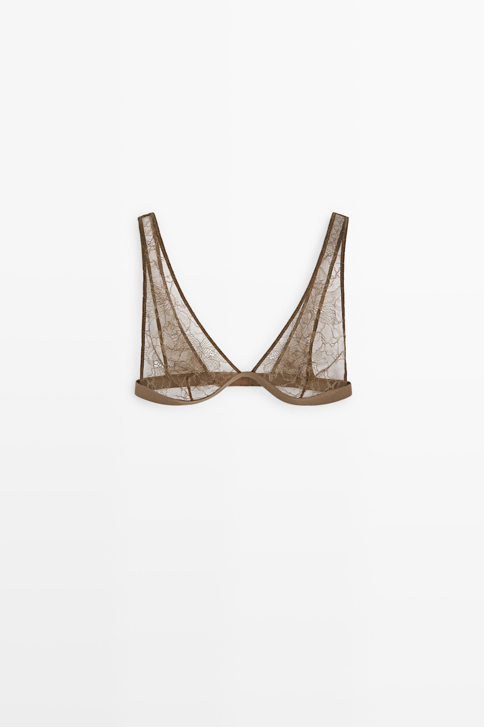 Floral lace bra with elastic band Mink