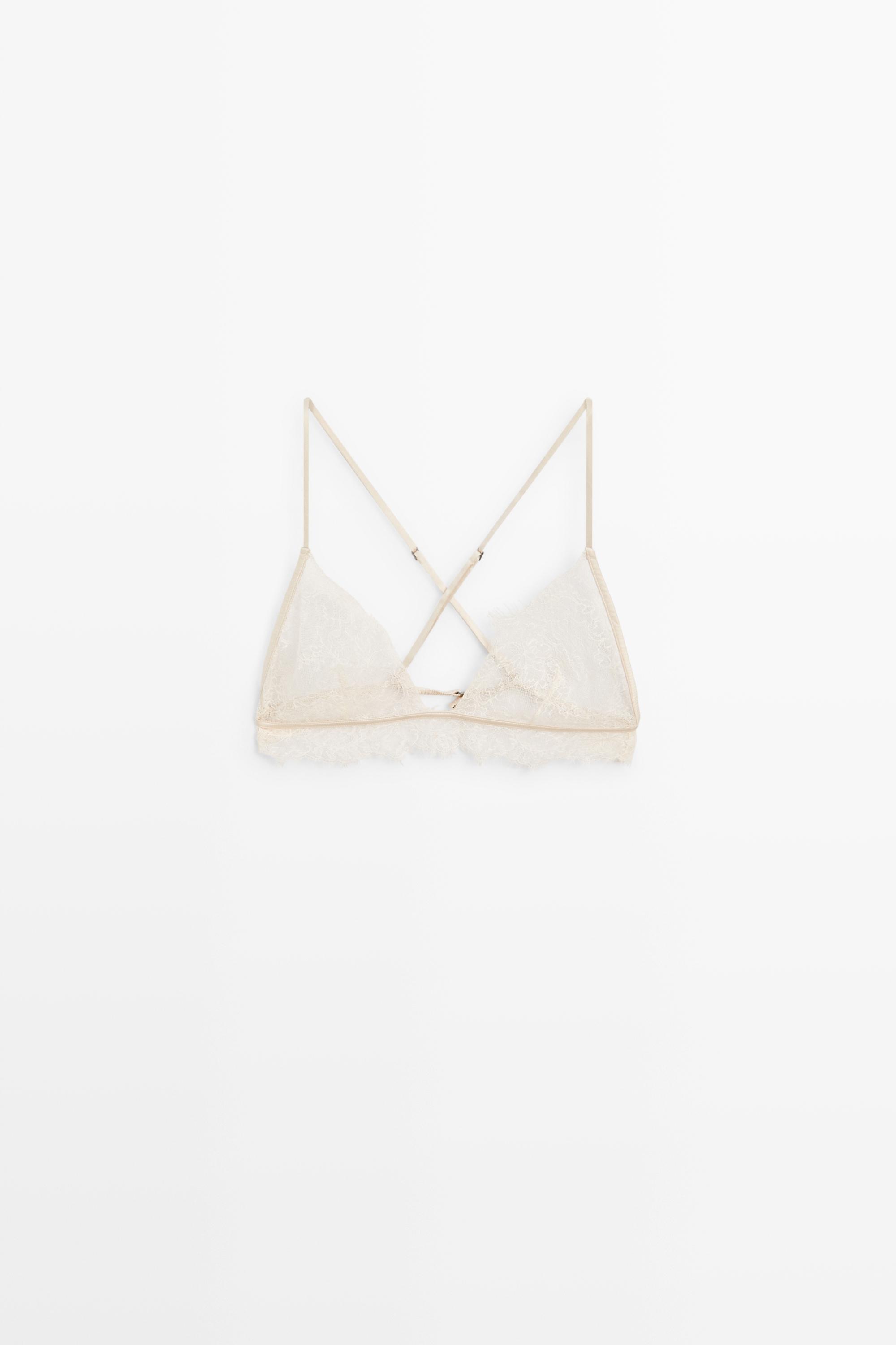 Lace bralette with scalloped hem Cream