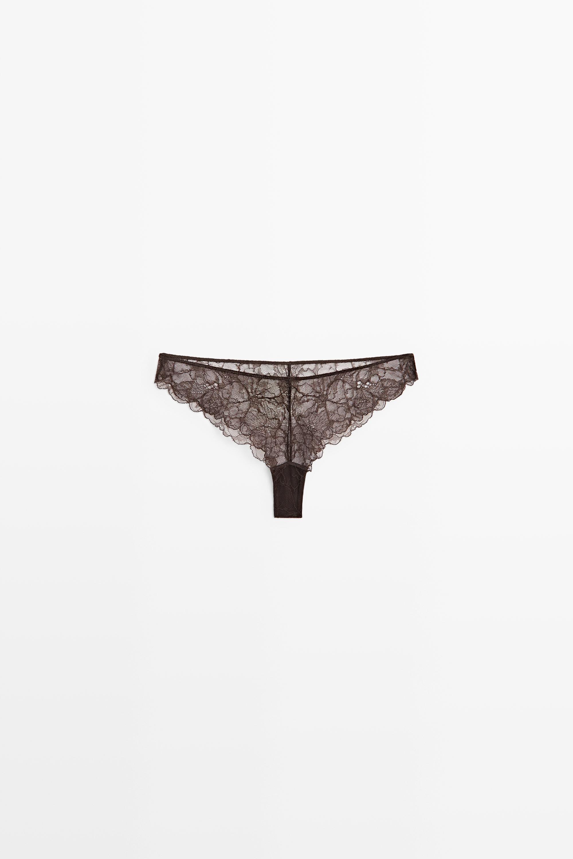Floral lace briefs Brown