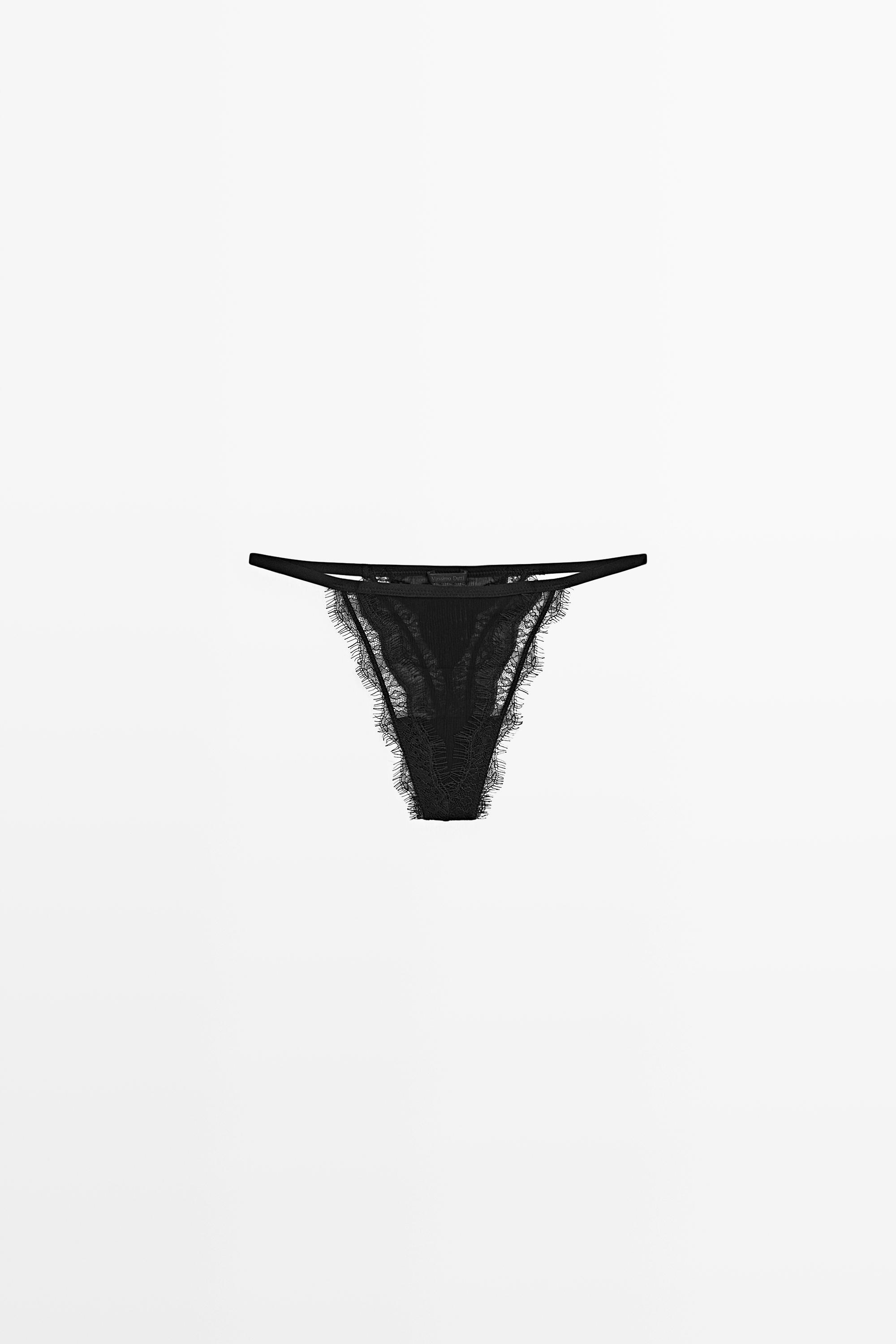 Thong with lace detail Black