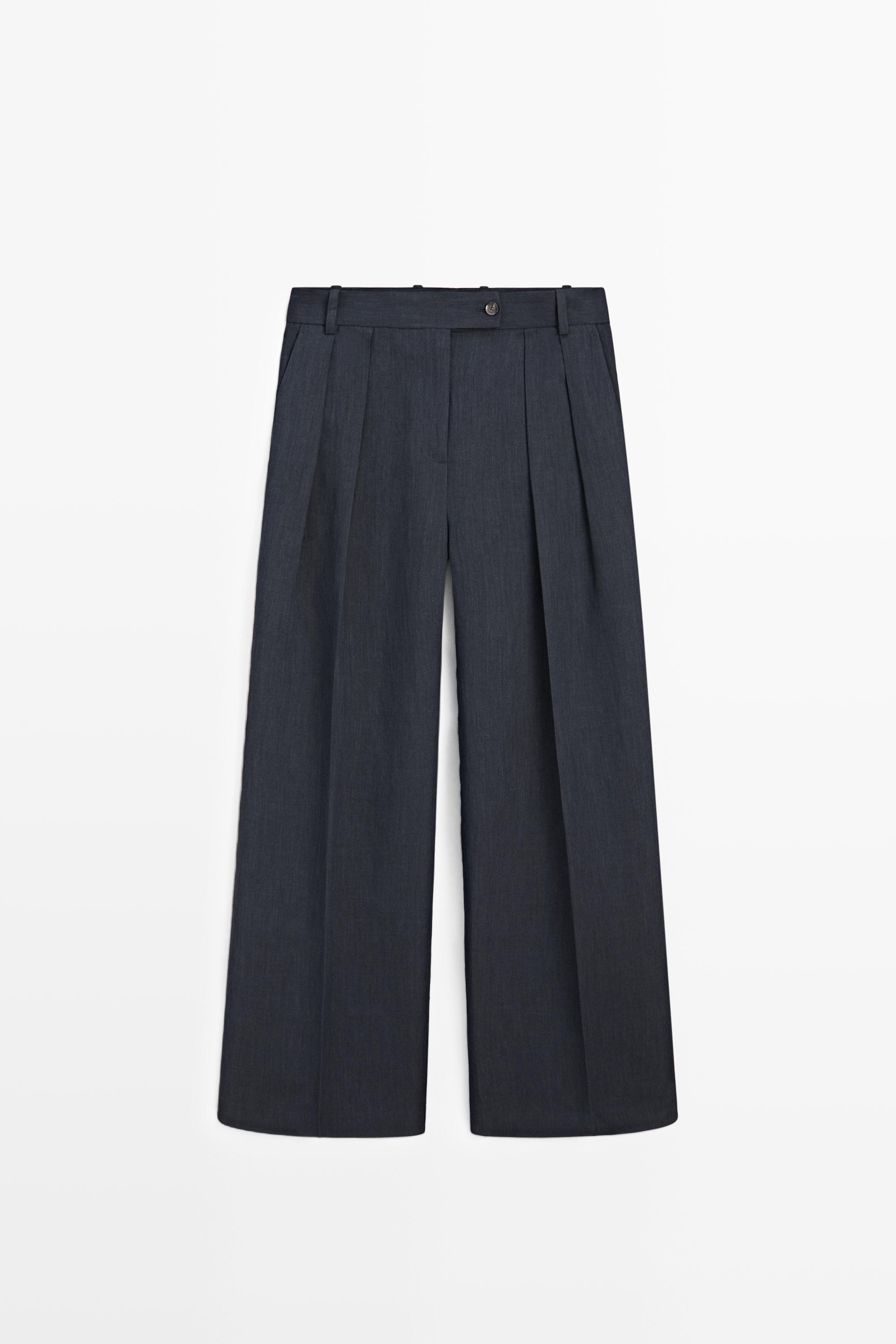 Melange linen suit pants Navy Blue