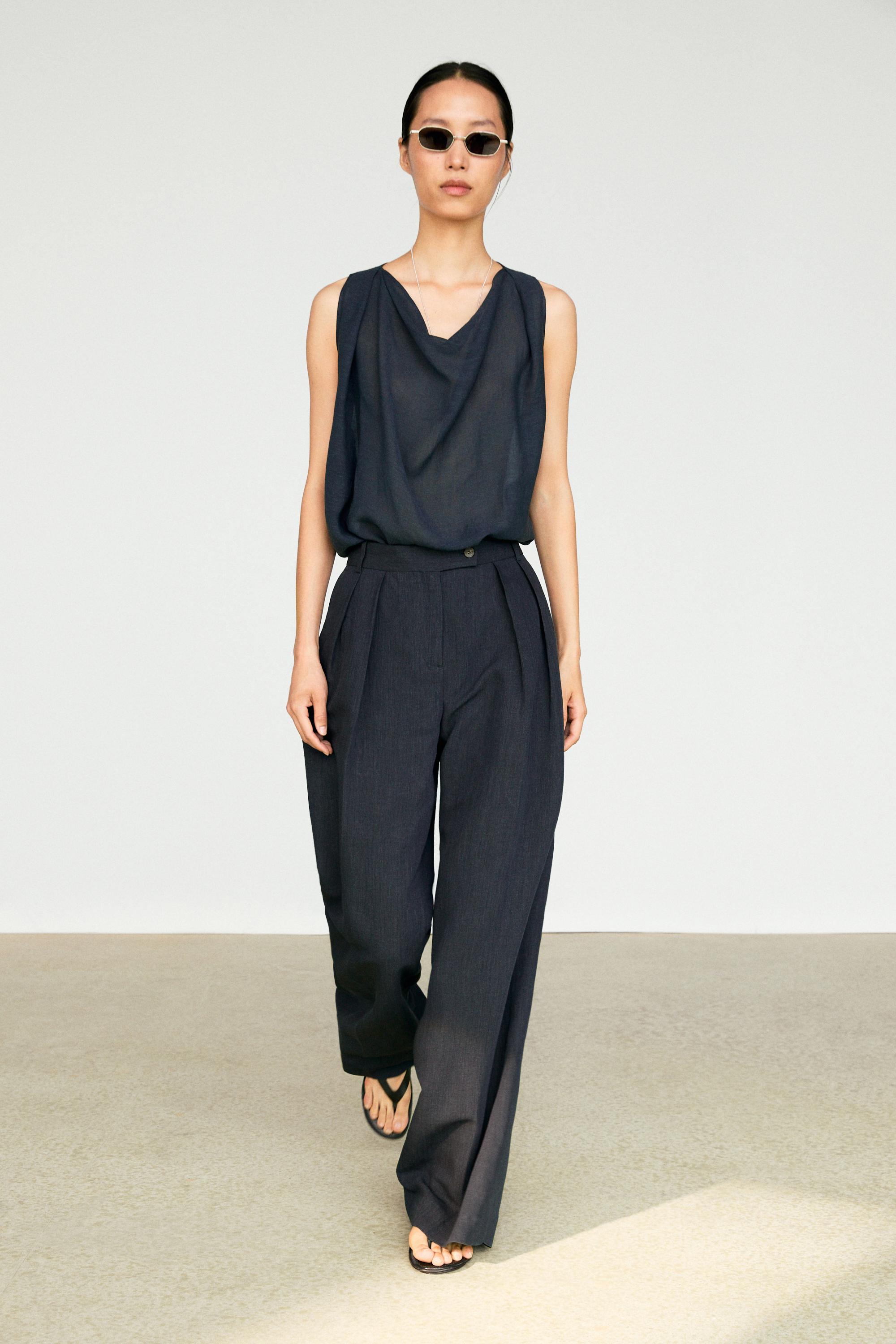 Melange linen suit pants Navy Blue