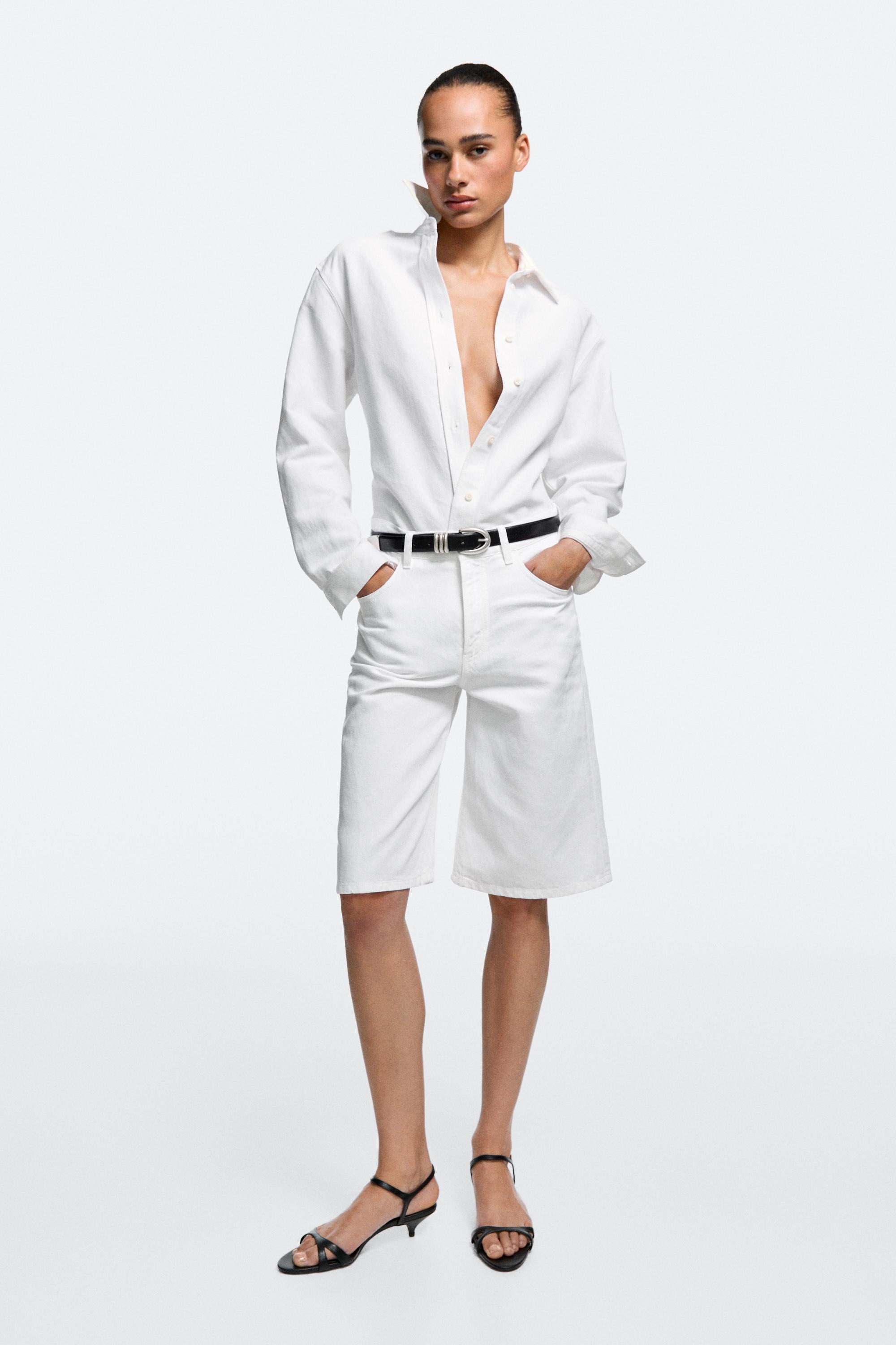 Cotton and linen blend Bermuda shorts Off White