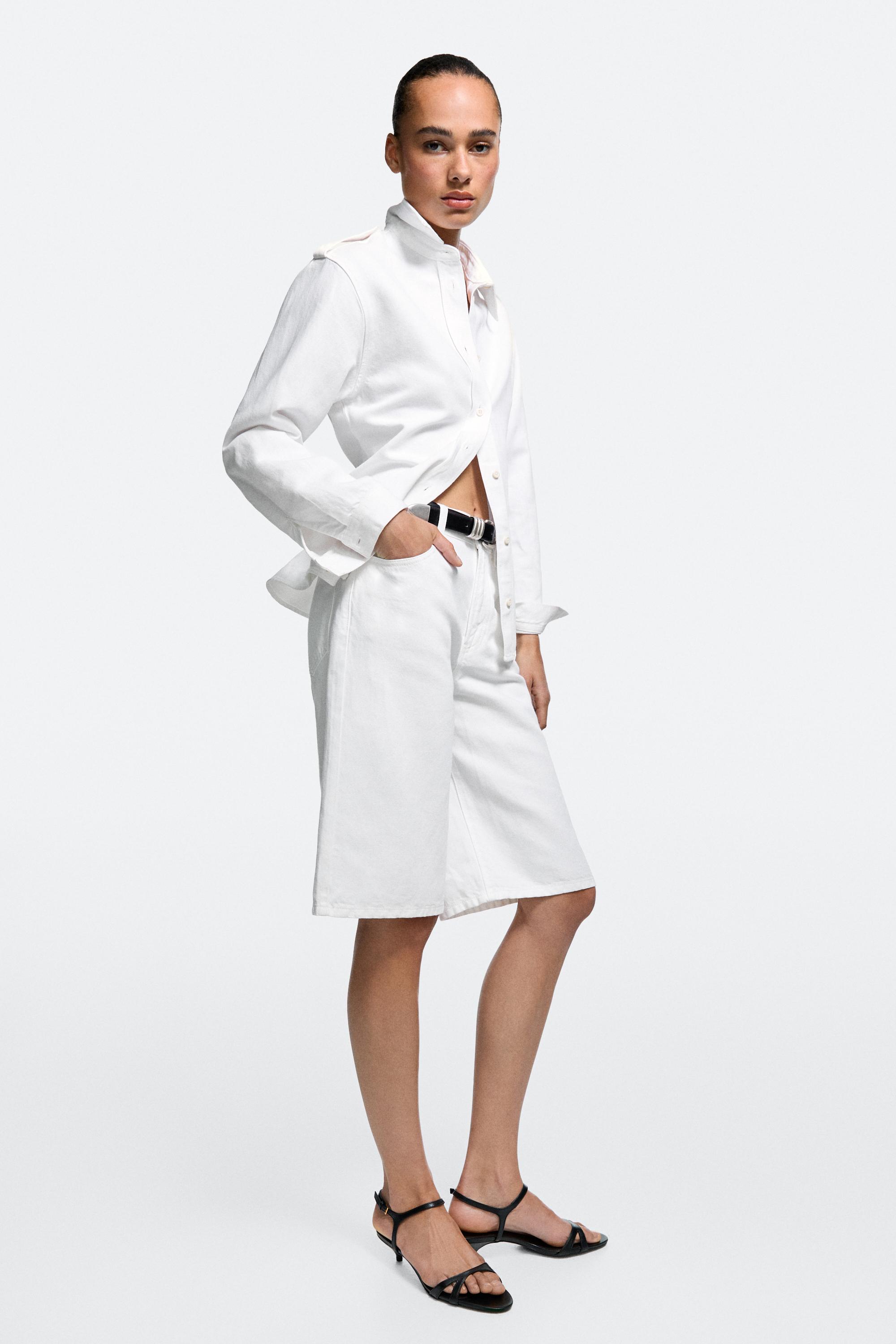 Cotton and linen blend Bermuda shorts Off White