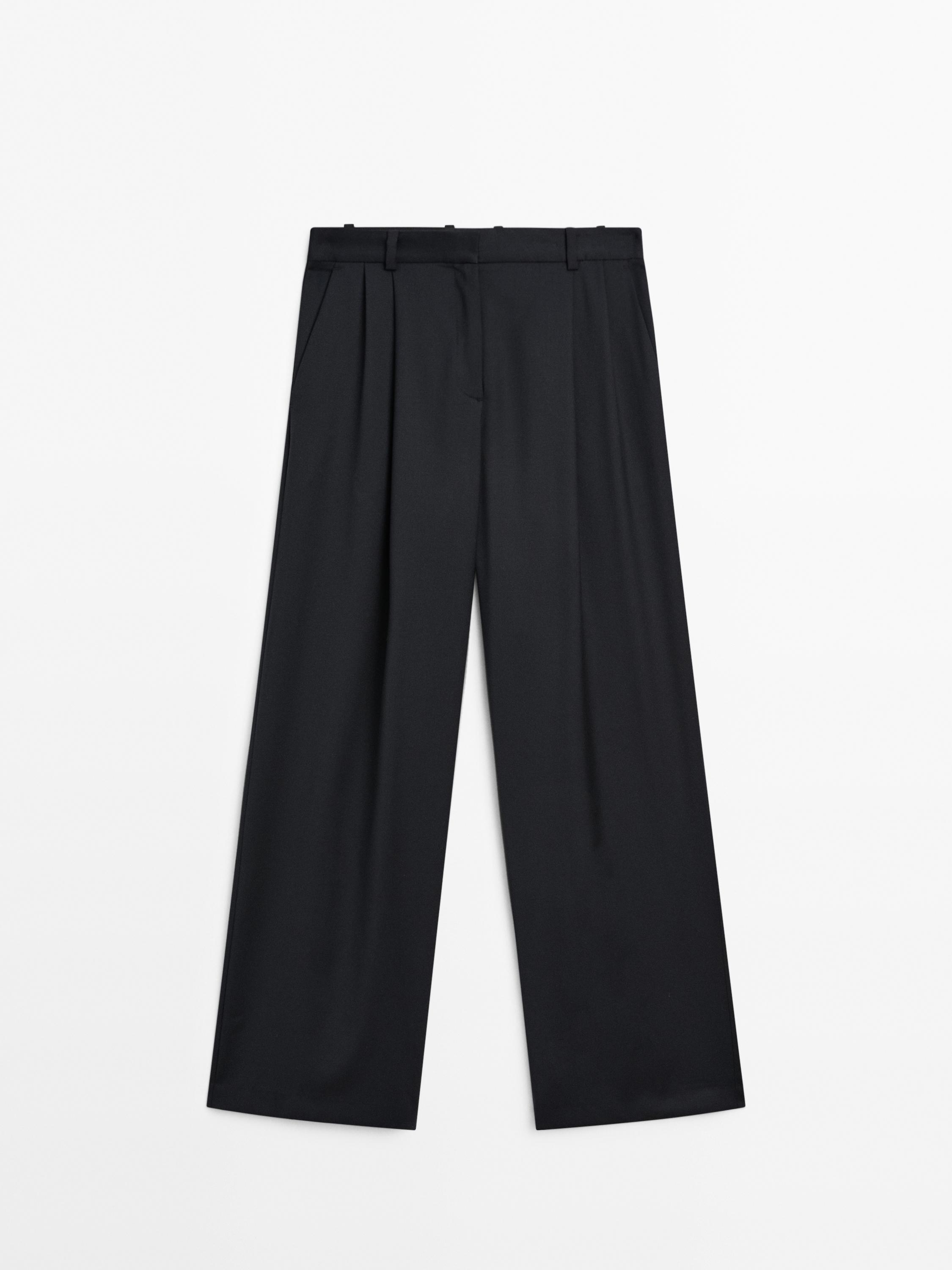 Pleated extra fine wool trousers Navy Blue