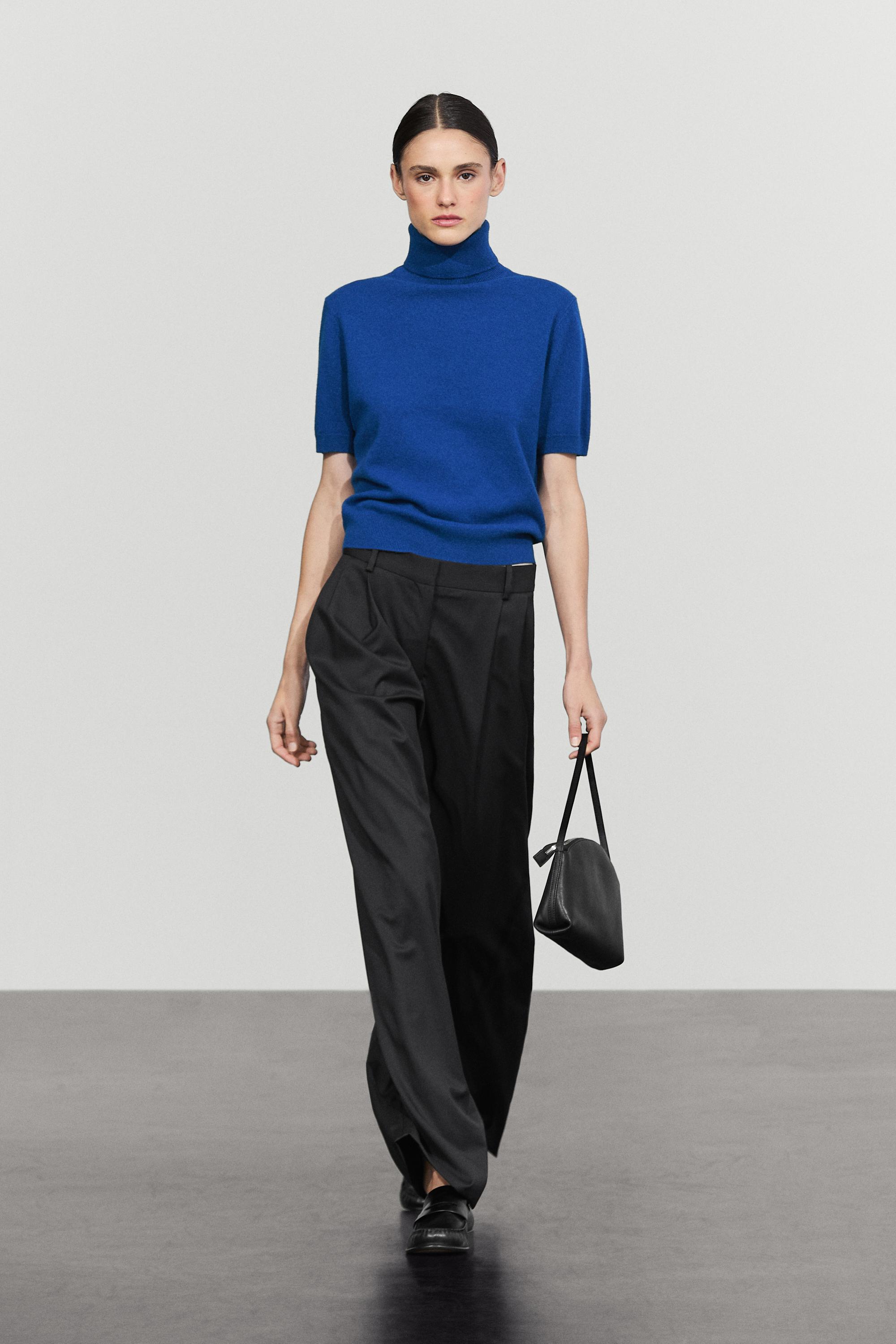 Pleated extra fine wool trousers Navy Blue