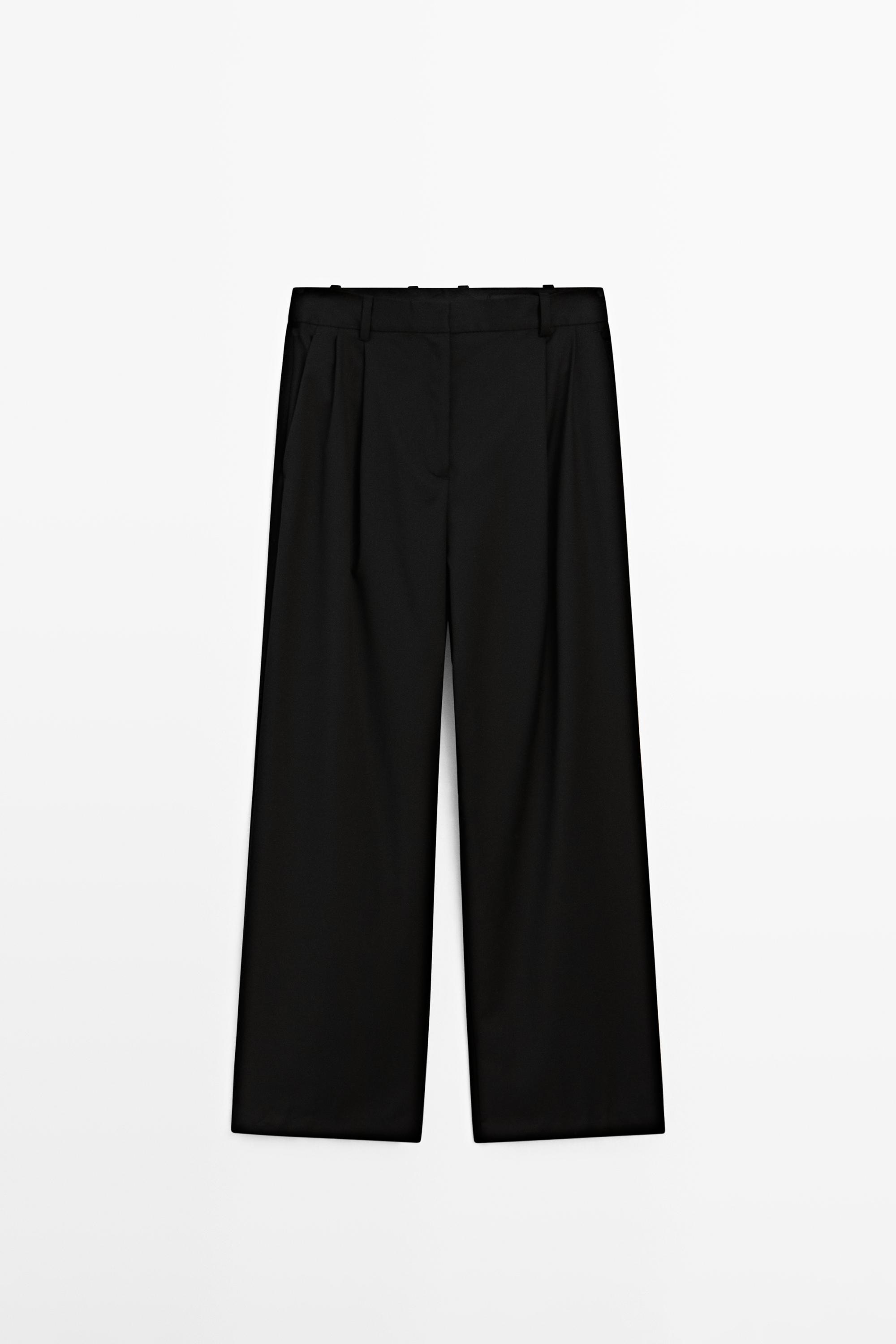 Extra fine wool pleated pants Black