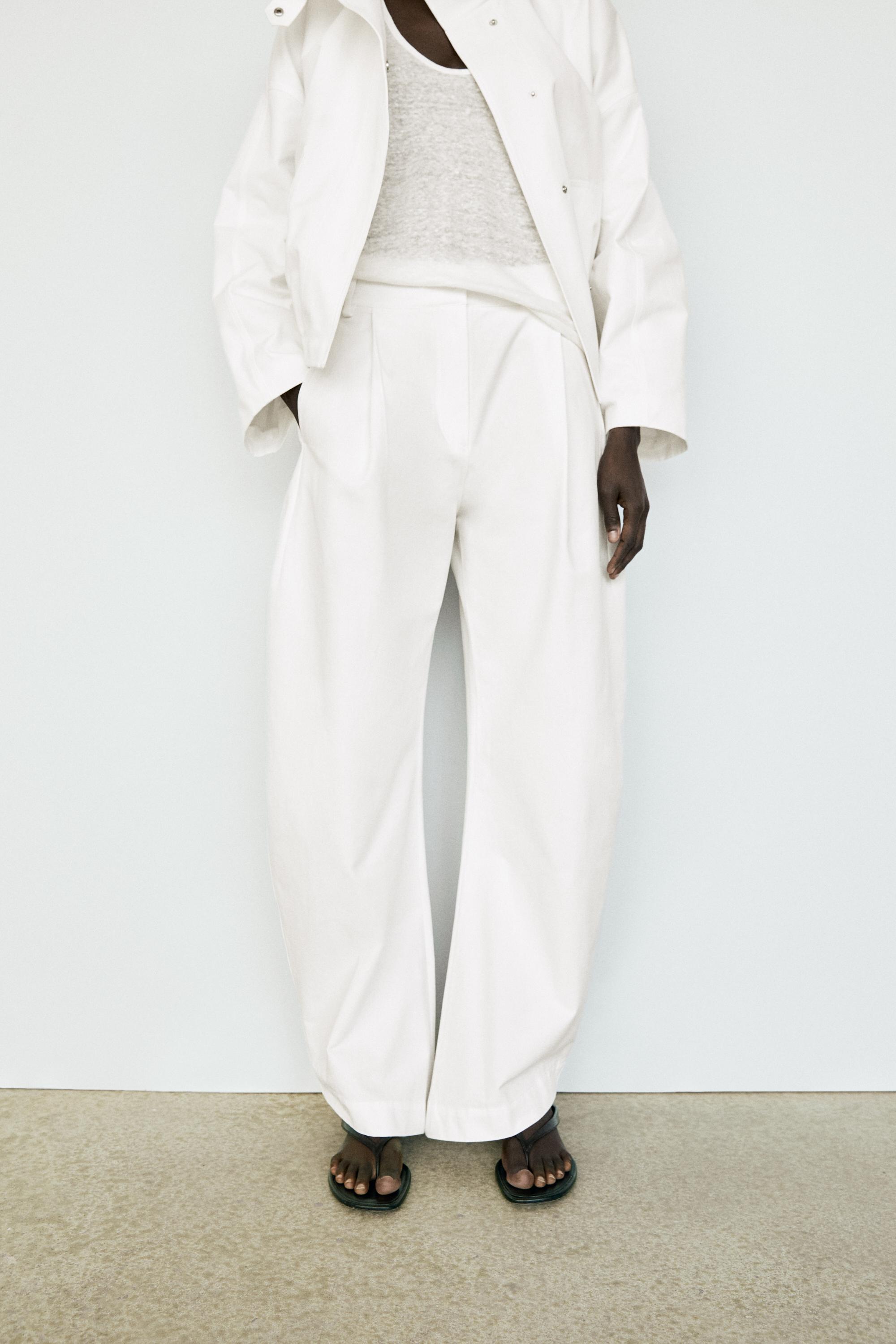 Flowing barrel fit pants White