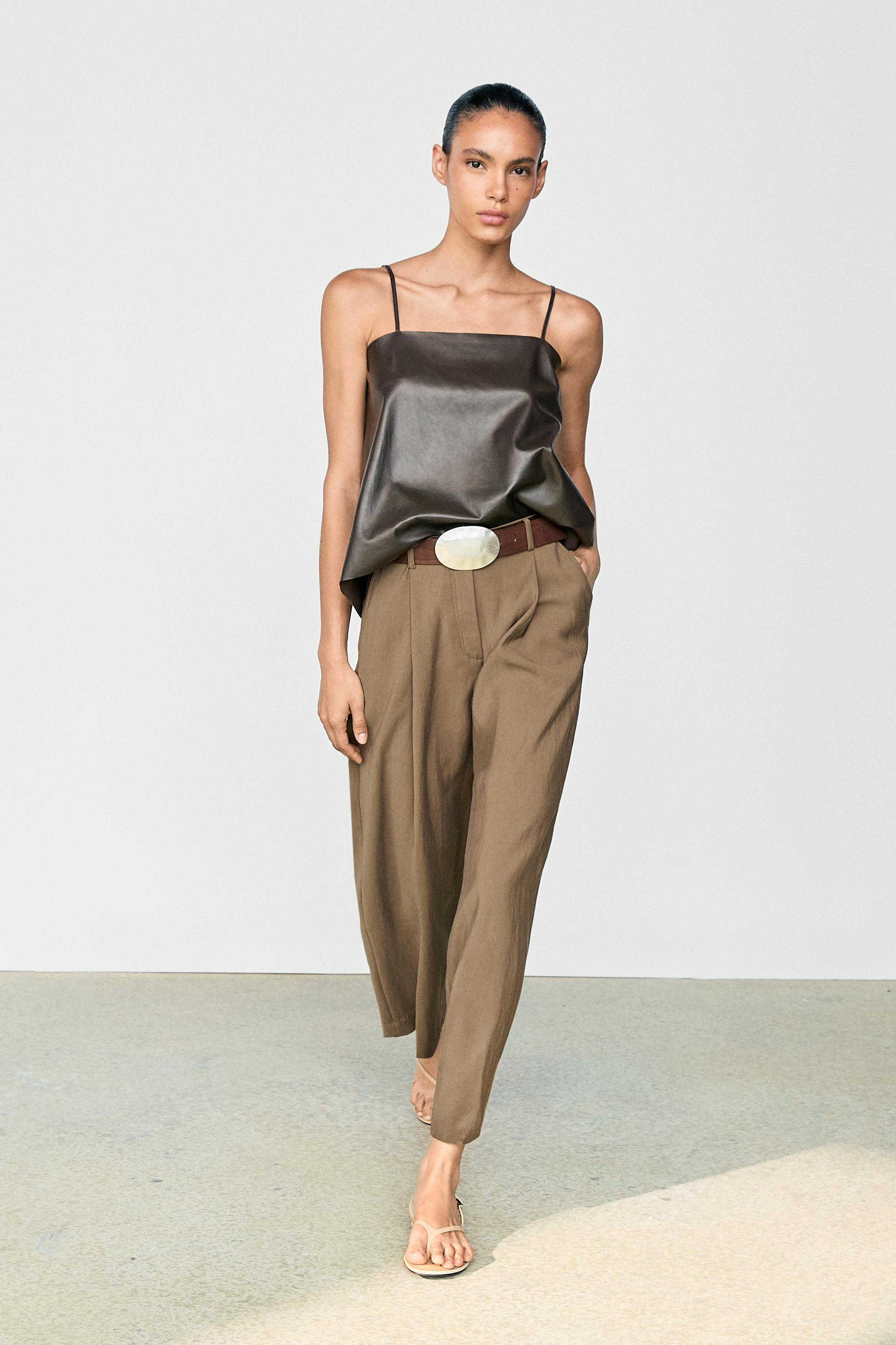 Flowing cropped wide-leg pants Medium Khaki