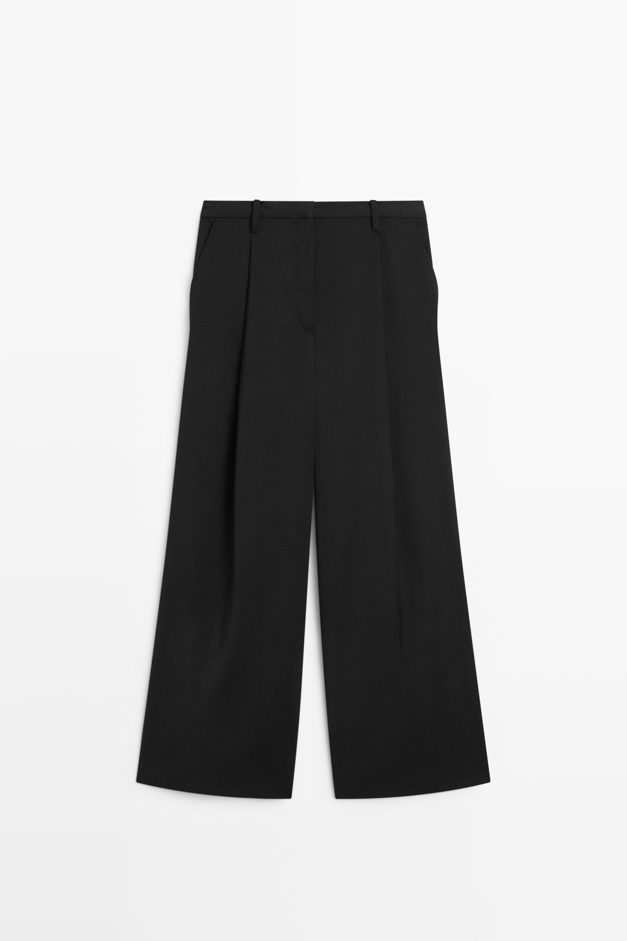 Flowing cropped wide-leg pants Black
