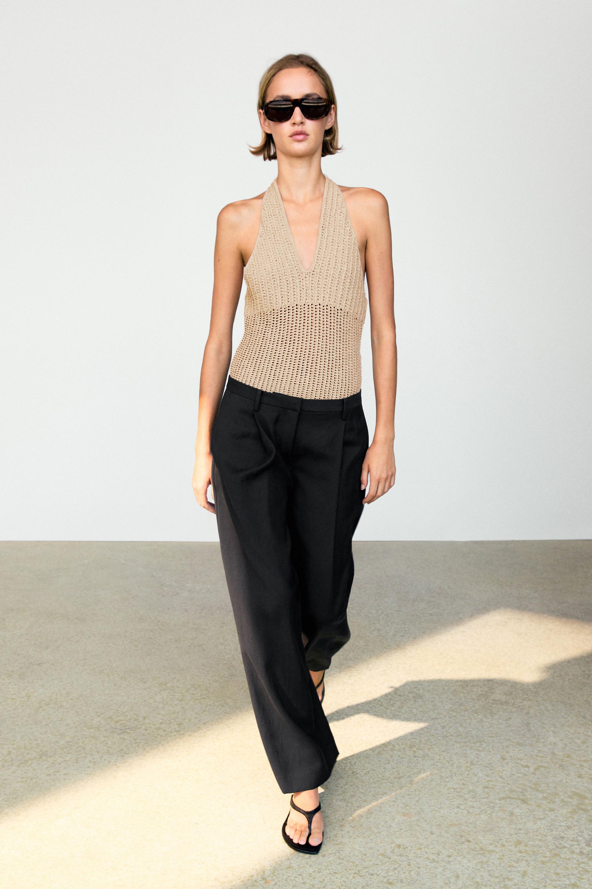 Flowing cropped wide-leg pants Black