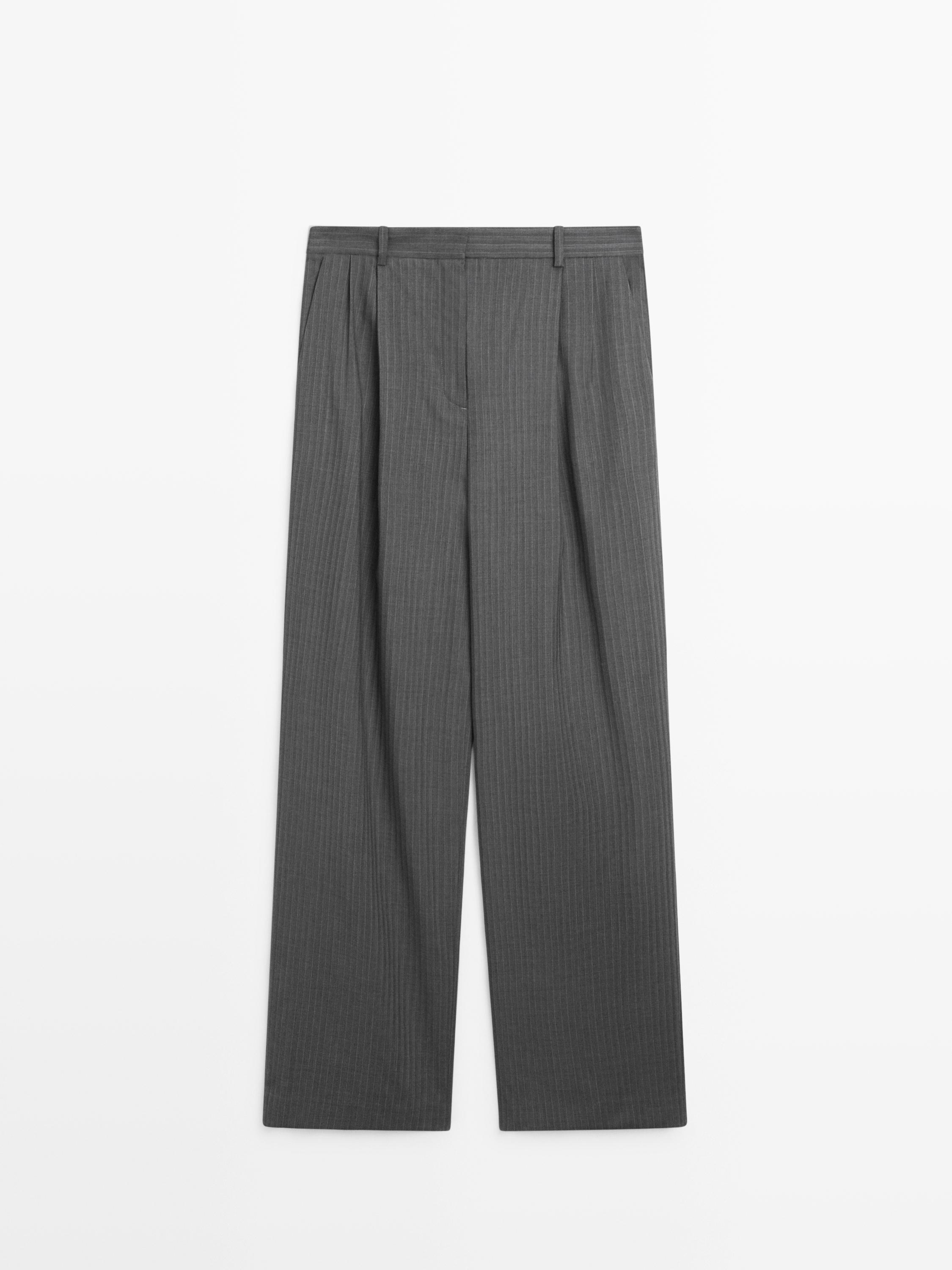 Pinstripe cool wool blend suit trousers Grey