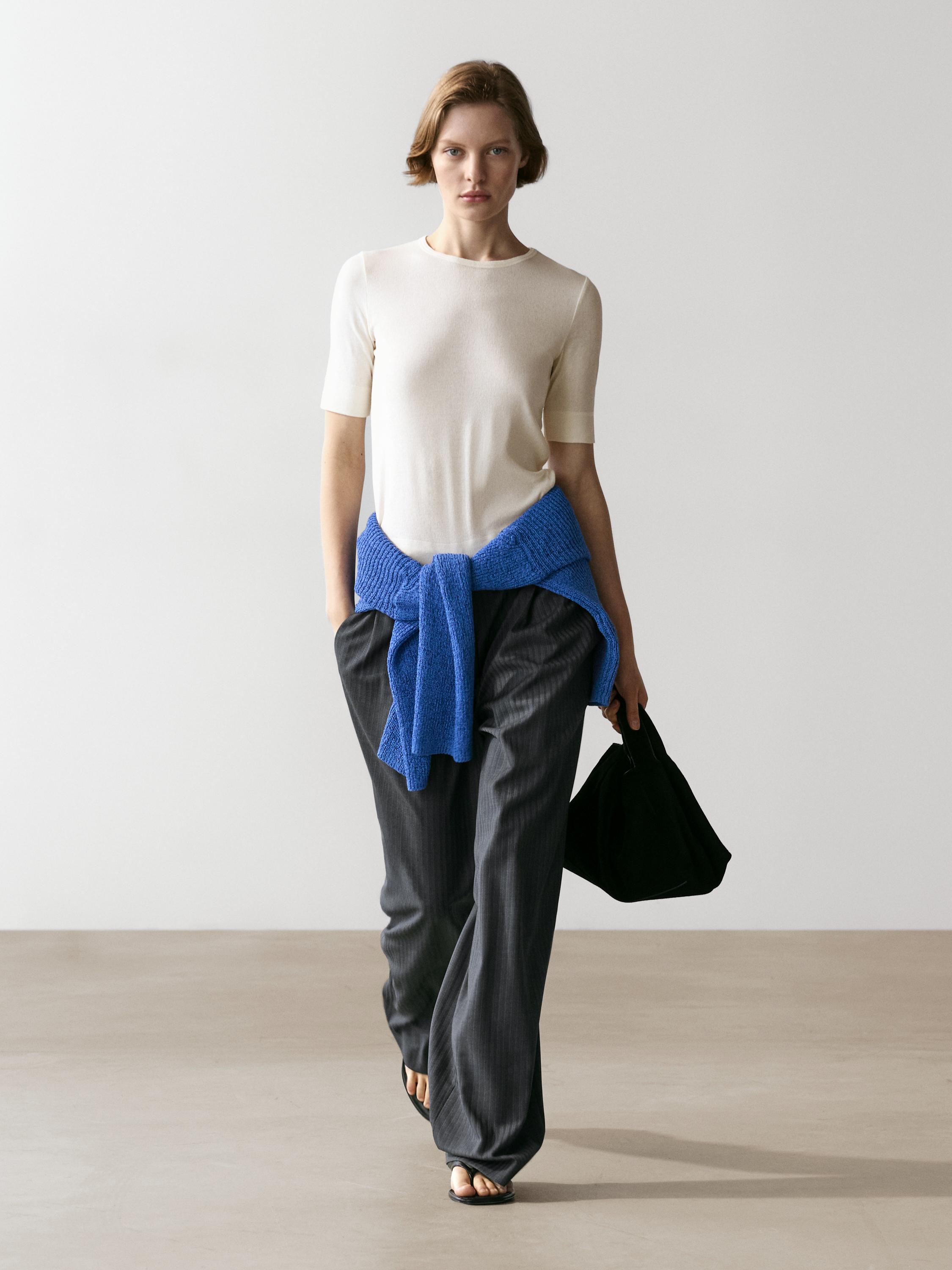 Pinstripe cool wool blend suit trousers Grey