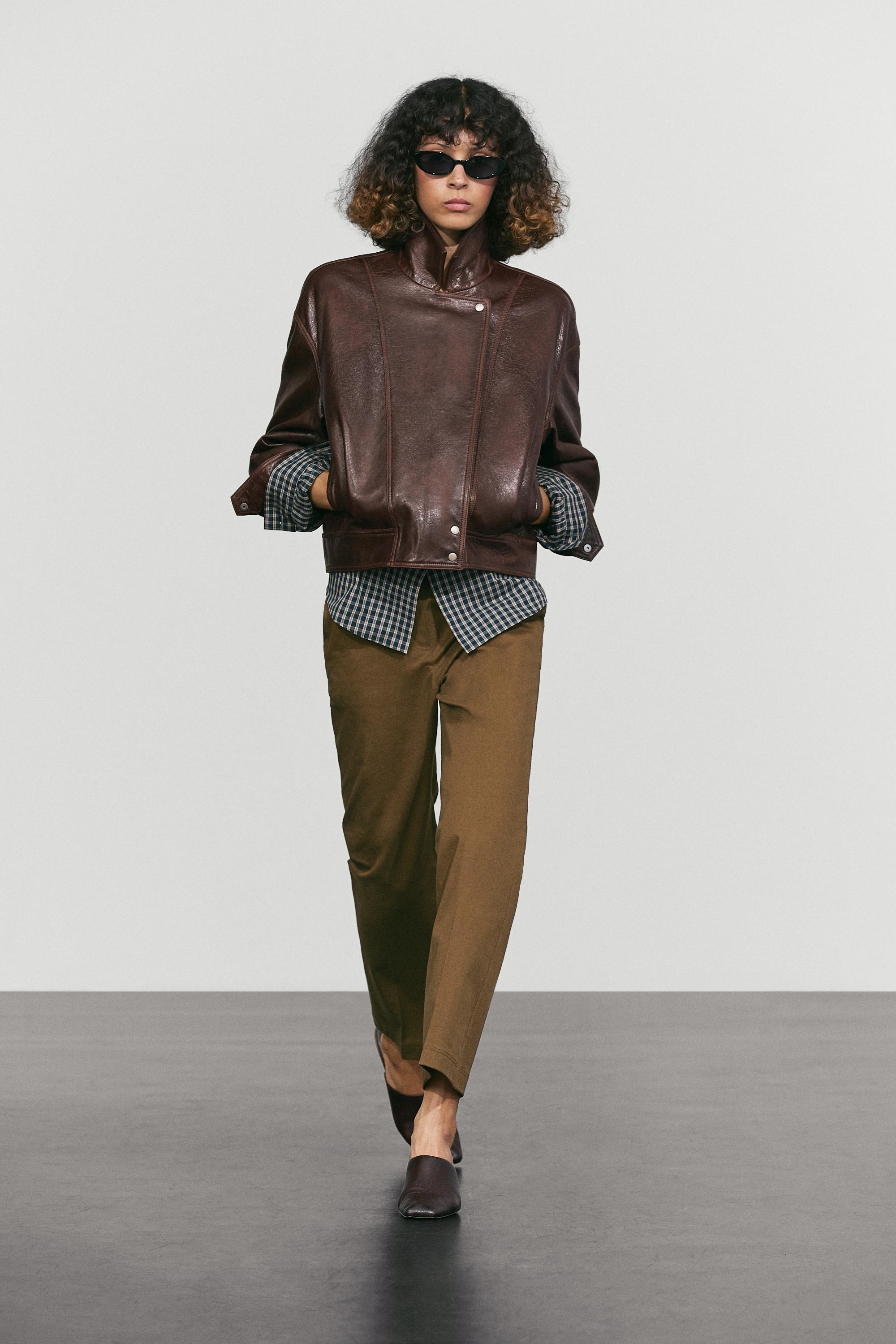 Cotton blend kick flare pants Brown