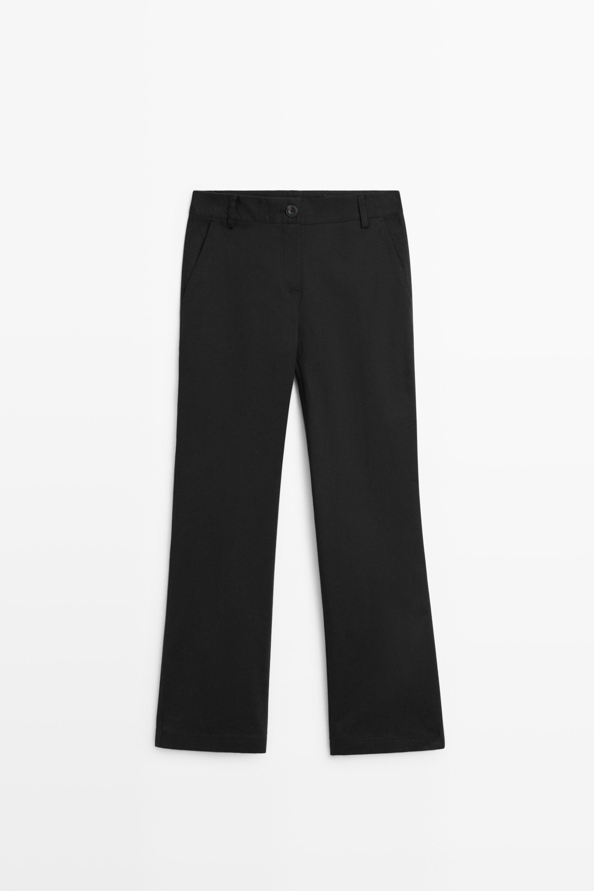 Cotton blend kick flare pants Black
