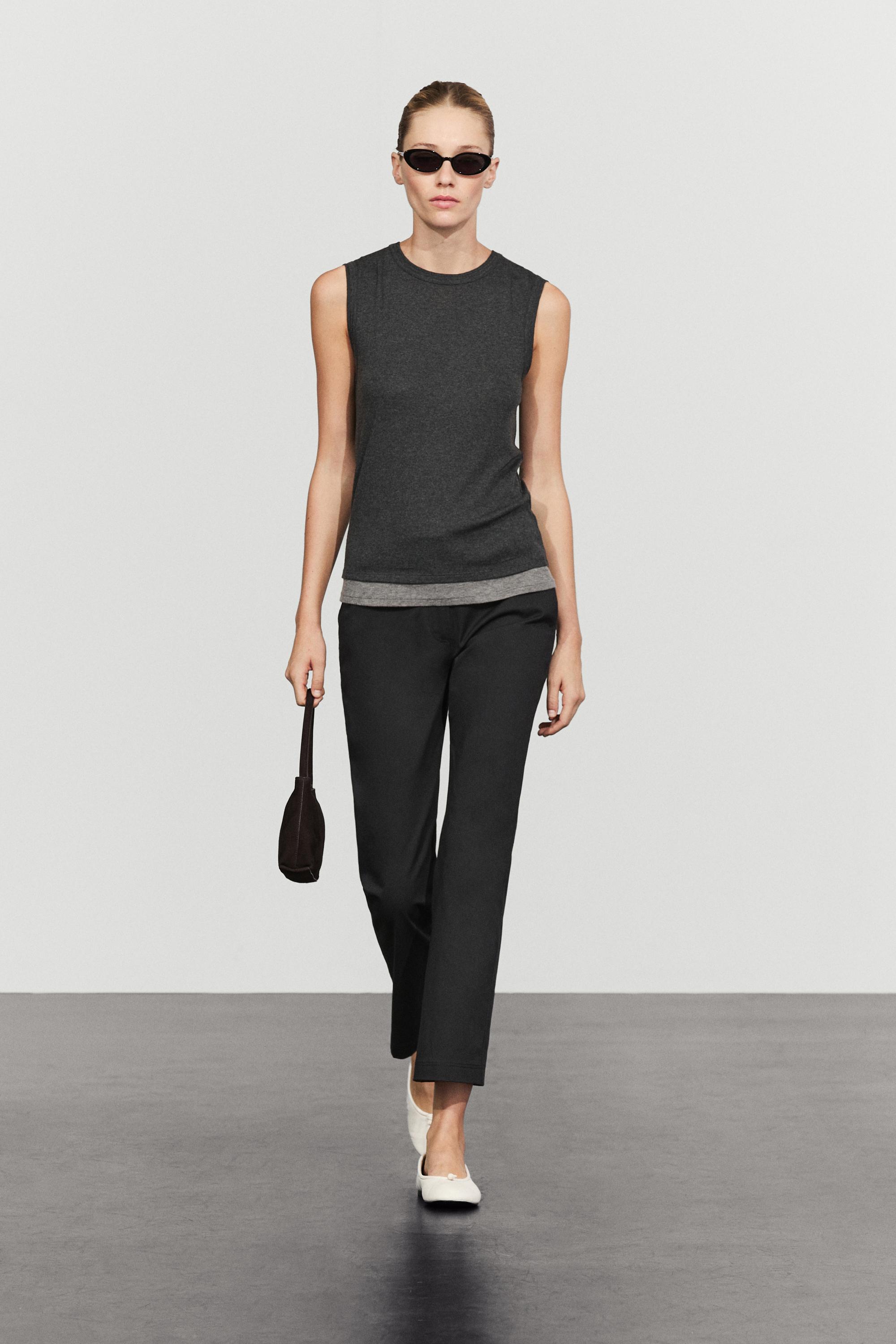 Cotton blend kick flare pants Black