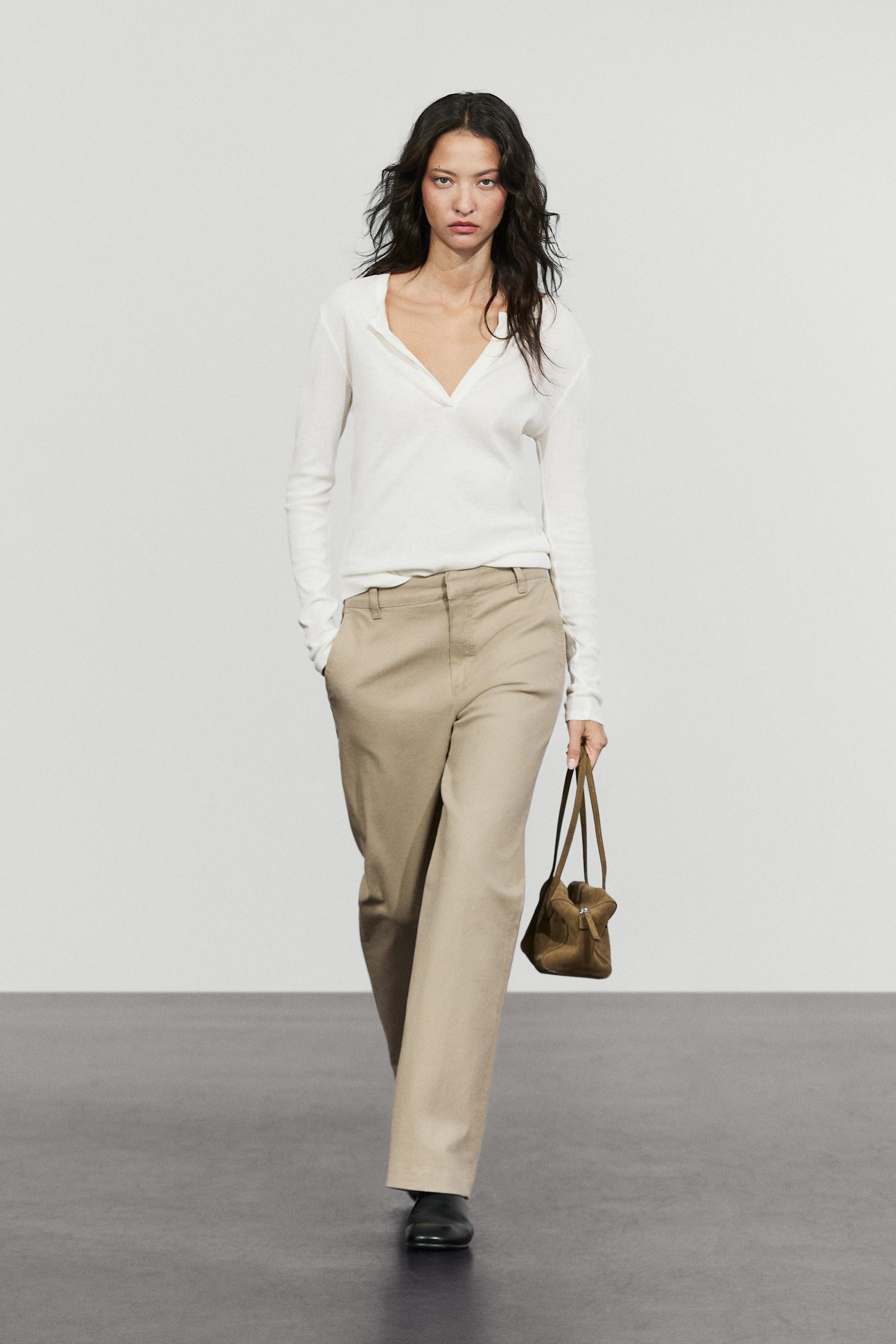 Stretch cotton blend pants Beige