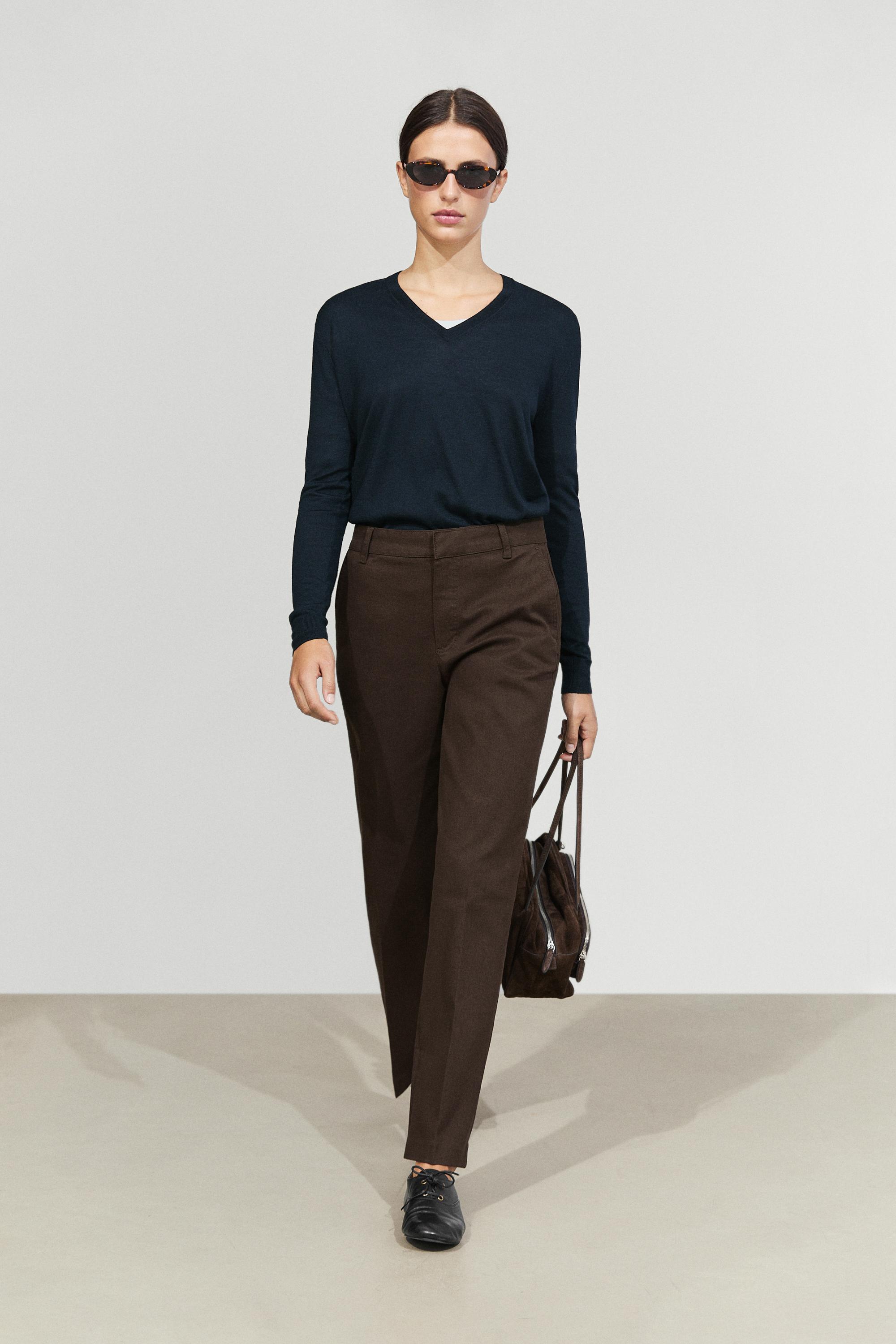 Stretch cotton blend pants Chocolate