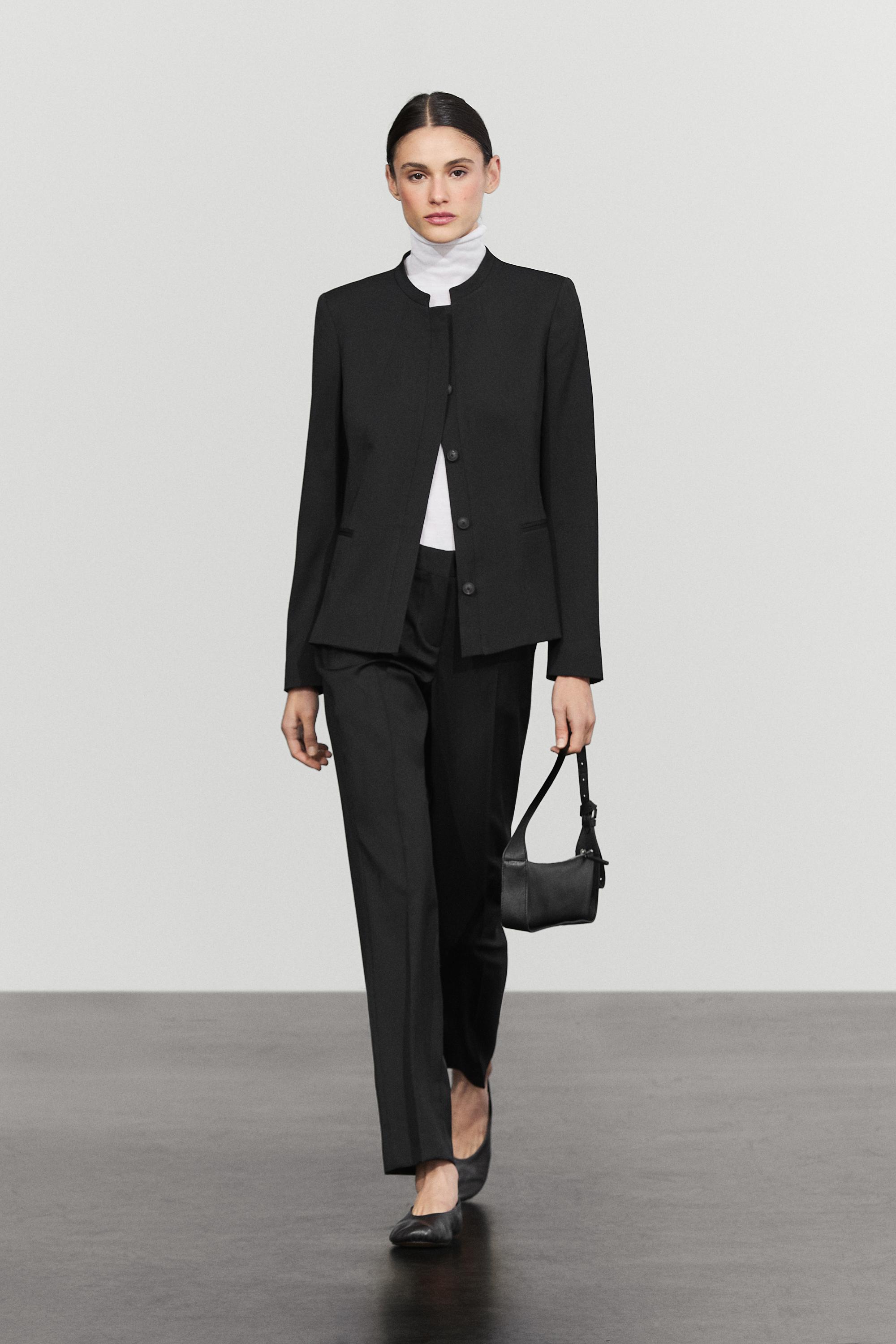 100% cool wool straight fit trousers Black