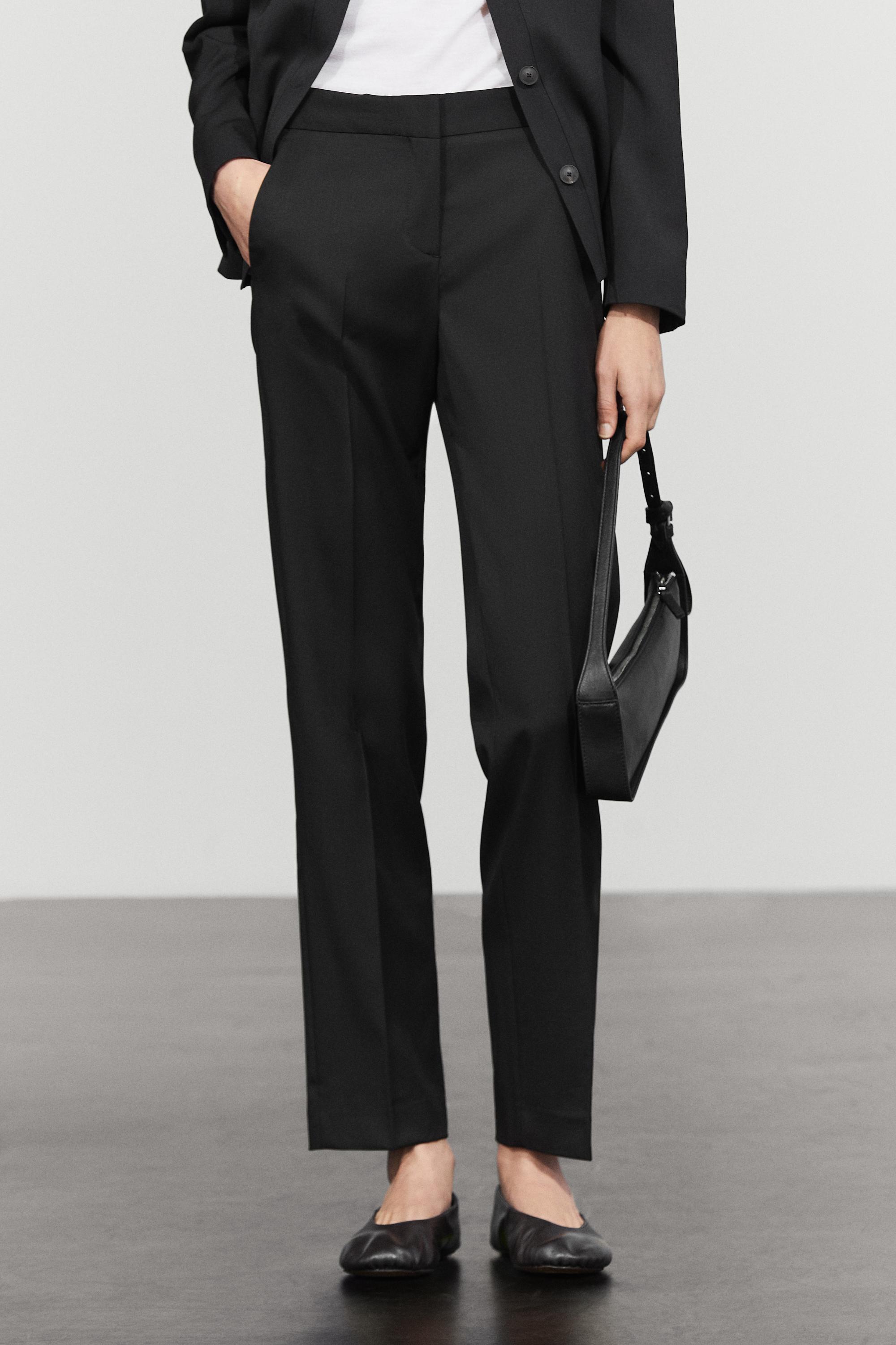 100% cool wool straight fit trousers Black
