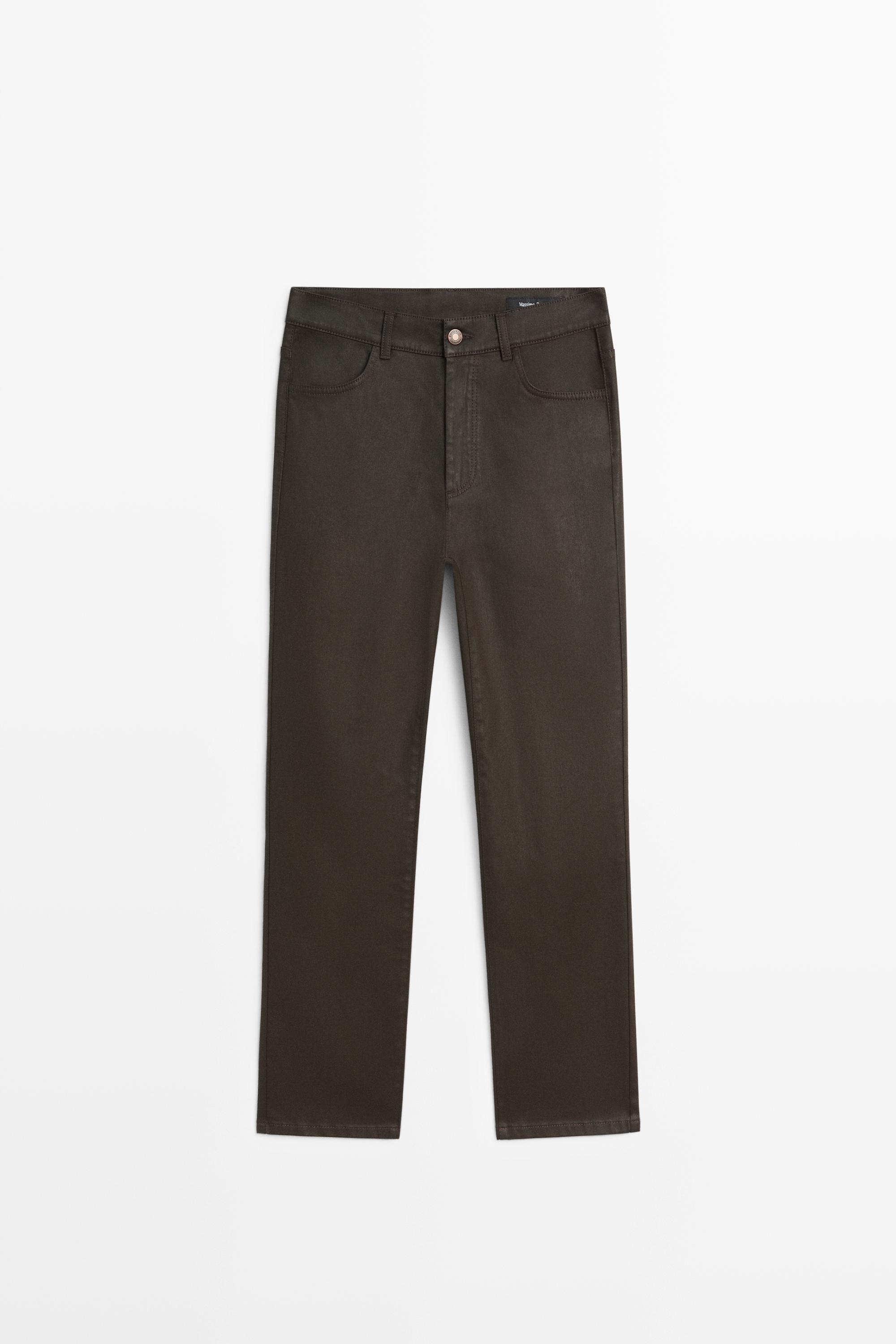 Waxed straight-leg pants Brown