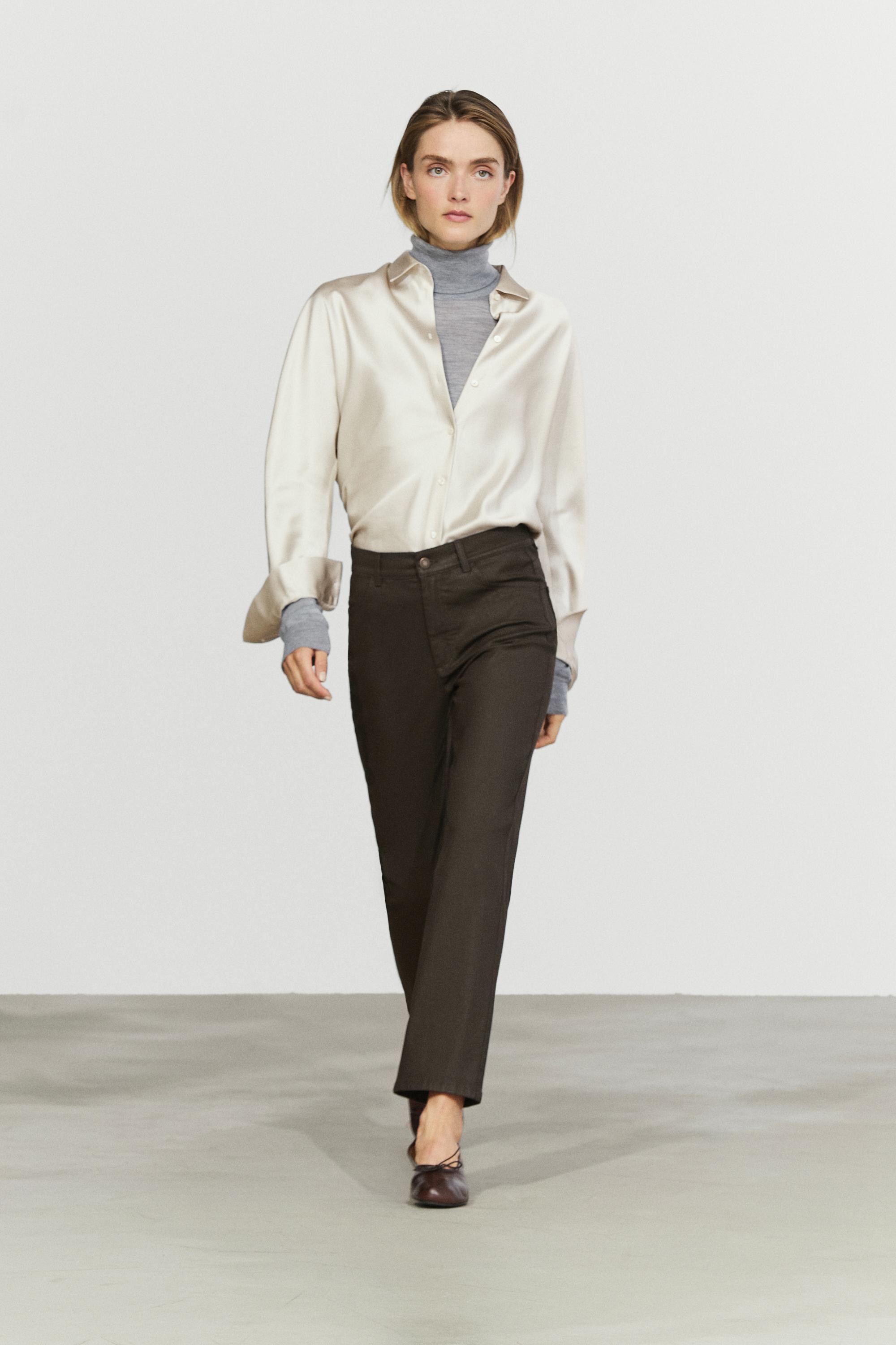 Waxed straight-leg pants Brown