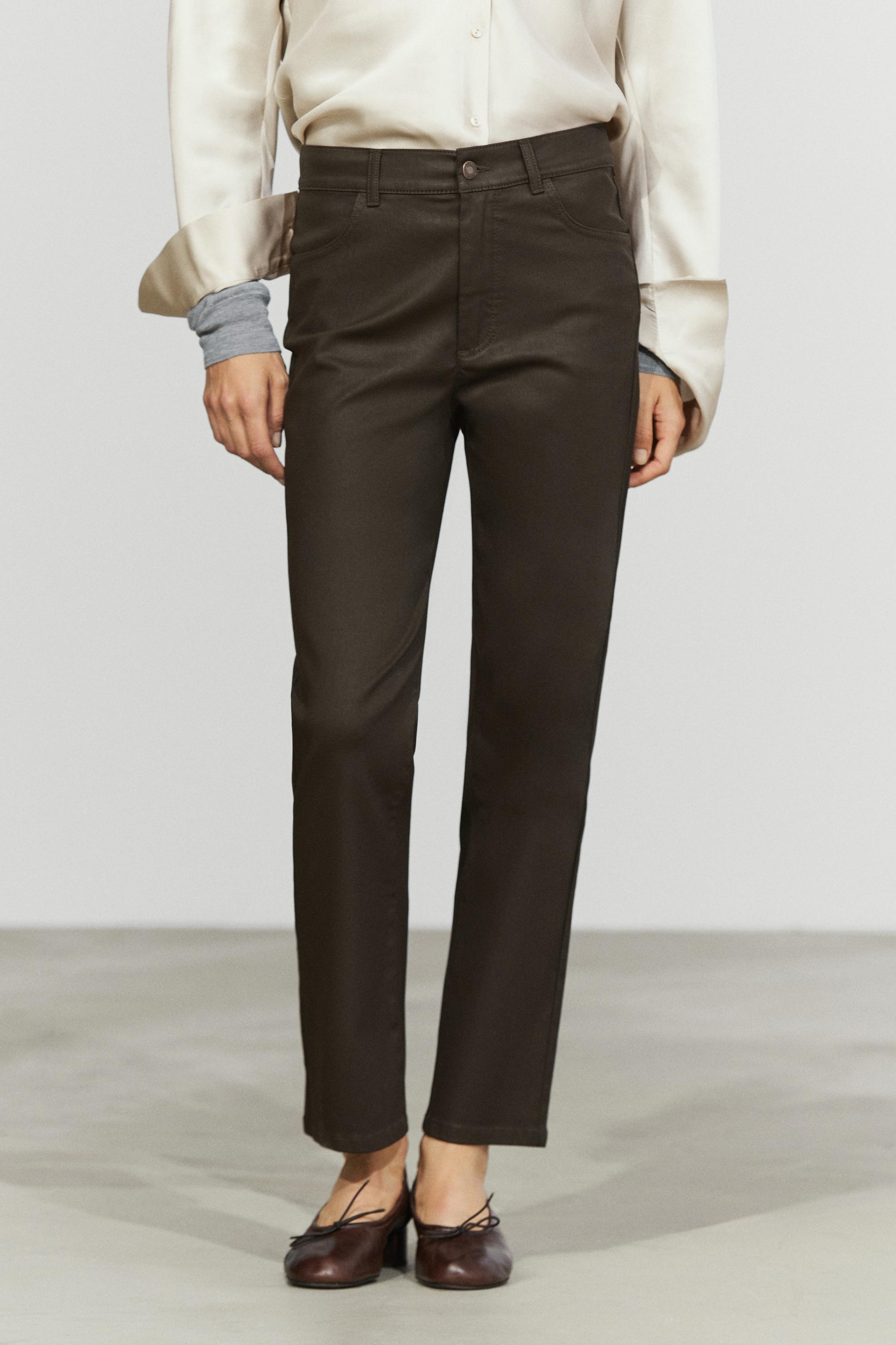 Waxed straight-leg pants Brown